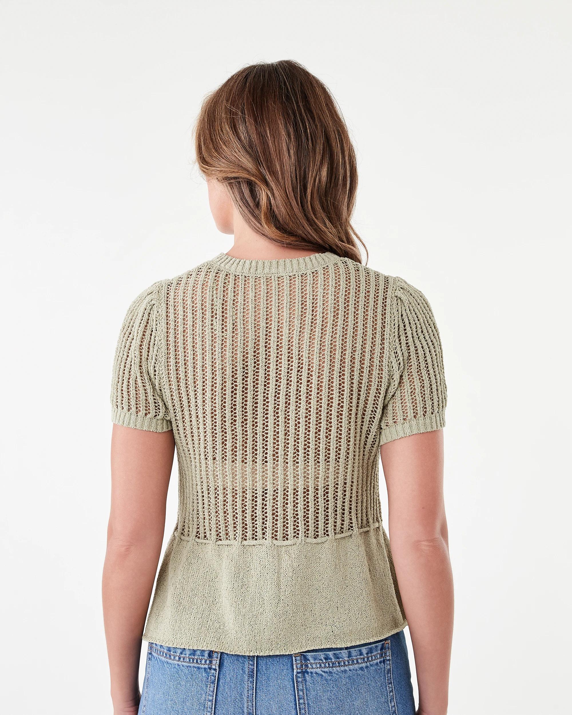 3 Short Sleeve Waist Tie Top Elm Green, 3 of 7