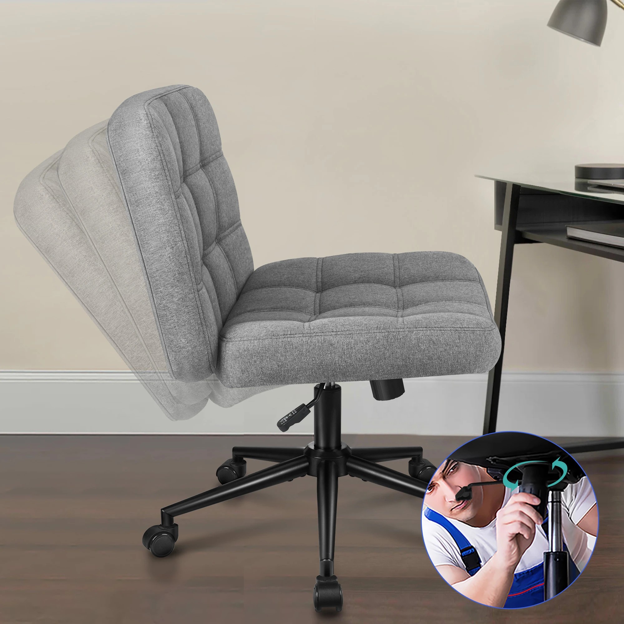 5 Alfordson Office Desk Chair Computer Armless Wide Seat Mid Back Fabric - Grey, 5 of 9