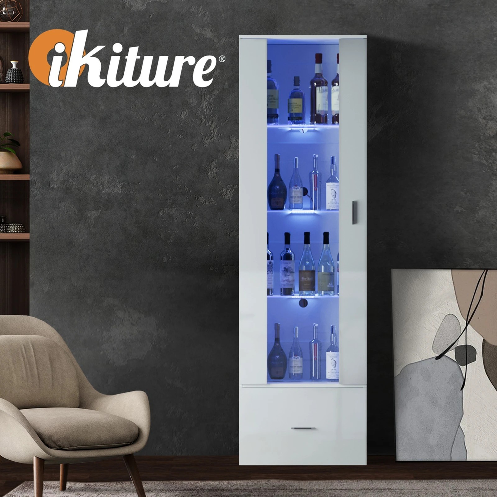 5 Oikiture Display Cabinet Buffet Sideboard
 - White, 5 of 10