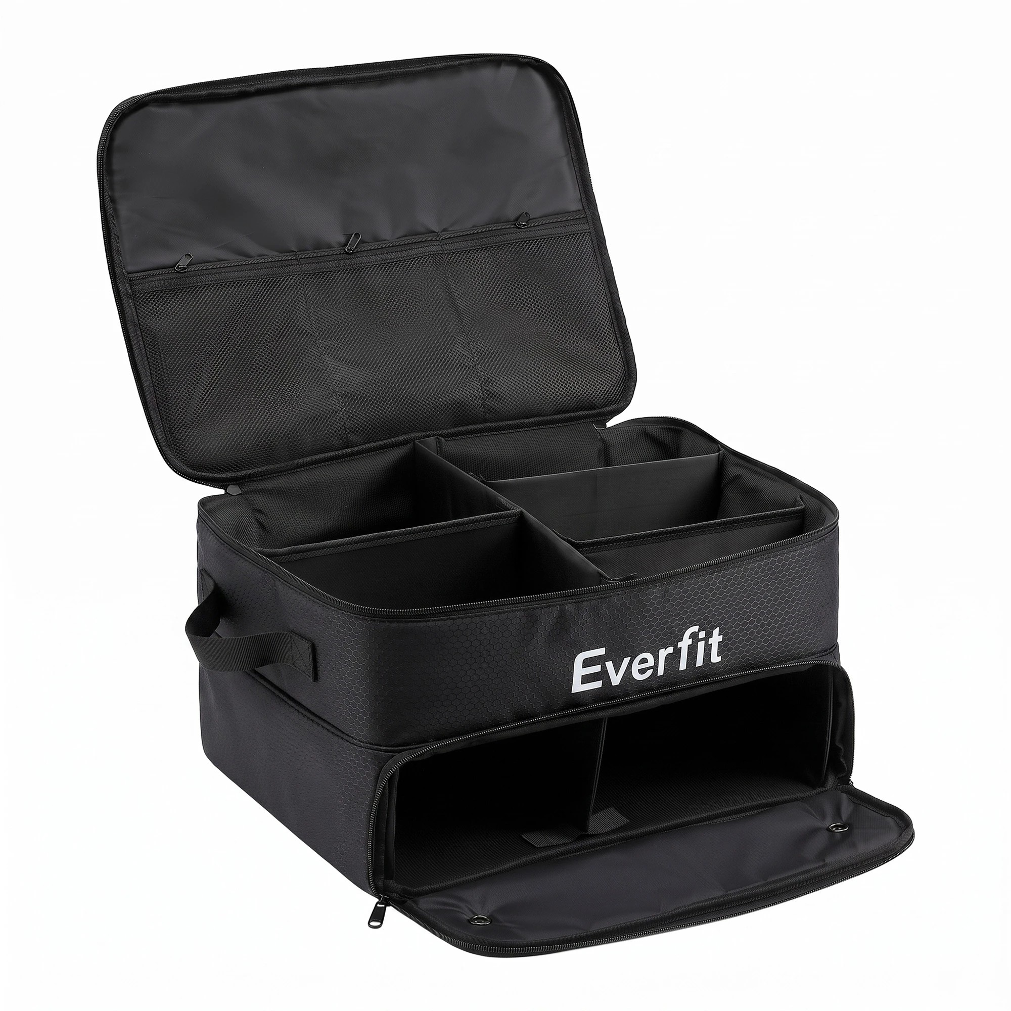 1 Everfit Golf Trunk Organizer for Car, 2-Tier Golf Storage Bag with Ventilated Shoe Compartment - Black, 1 of 8