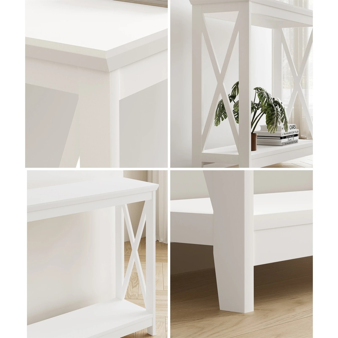 6 Oikiture 2-tier Console Table X-design Wood Sofa Table Hall Side Entry
 - White, 6 of 8
