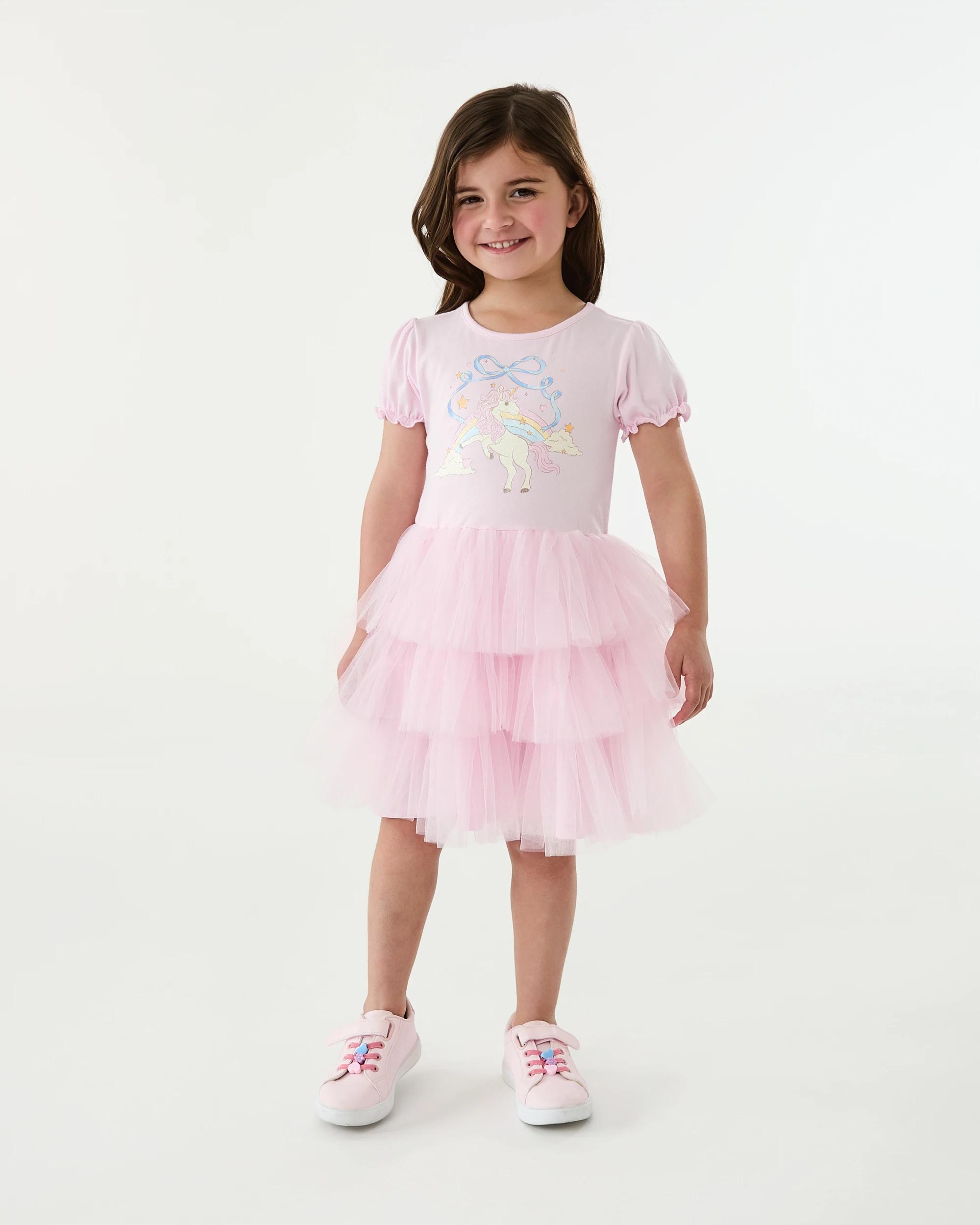 6 Short Sleeve Tiered Tutu Dress Pnk Uncrn, 6 of 7