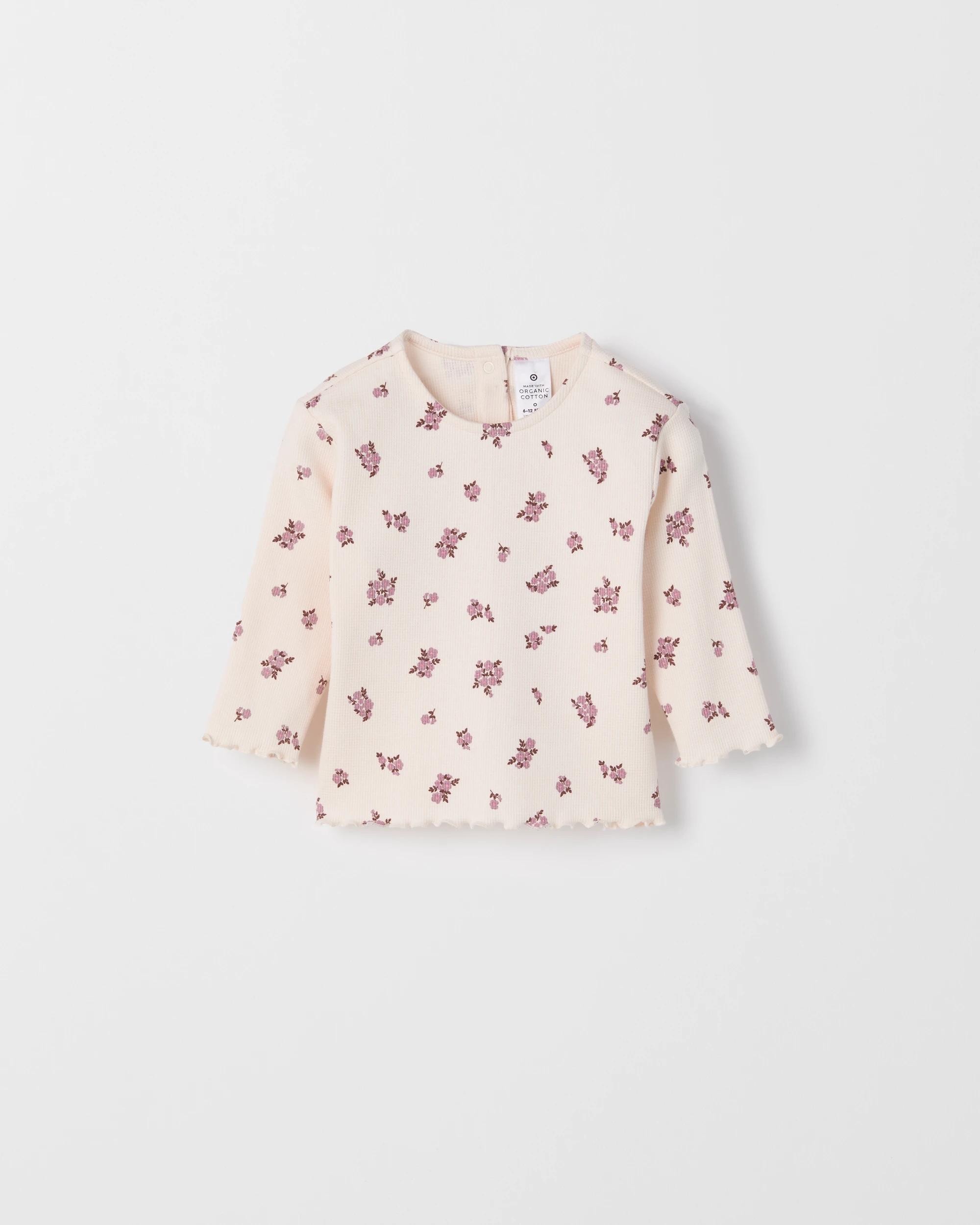 2 Target Baby Baby Organic Cotton 2 Pack Long Sleeve Waffle & Rib T-Shirt FLORAL, 2 of 3