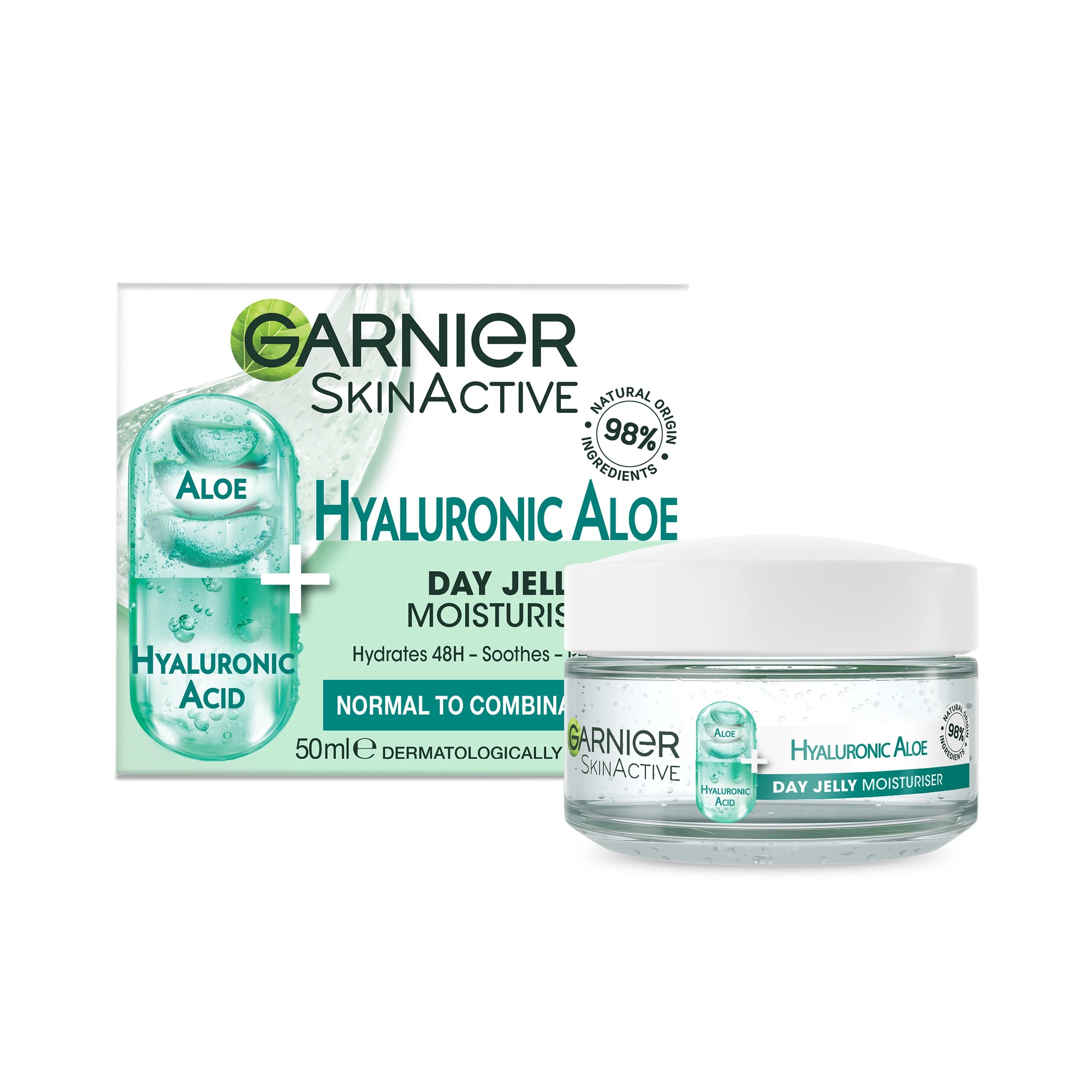 1 Garnier SkinActive Hyaluronic Aloe Day Jelly Moisturiser 50ml - Aloe Vera and Hyaluronic Acid, 1 of 9