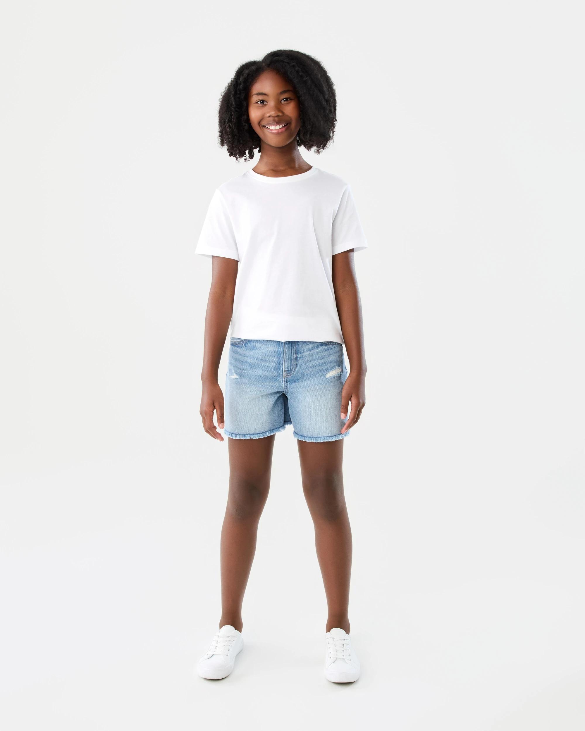 7 Frayed Hem Denim Shorts Mid Wash, 7 of 8