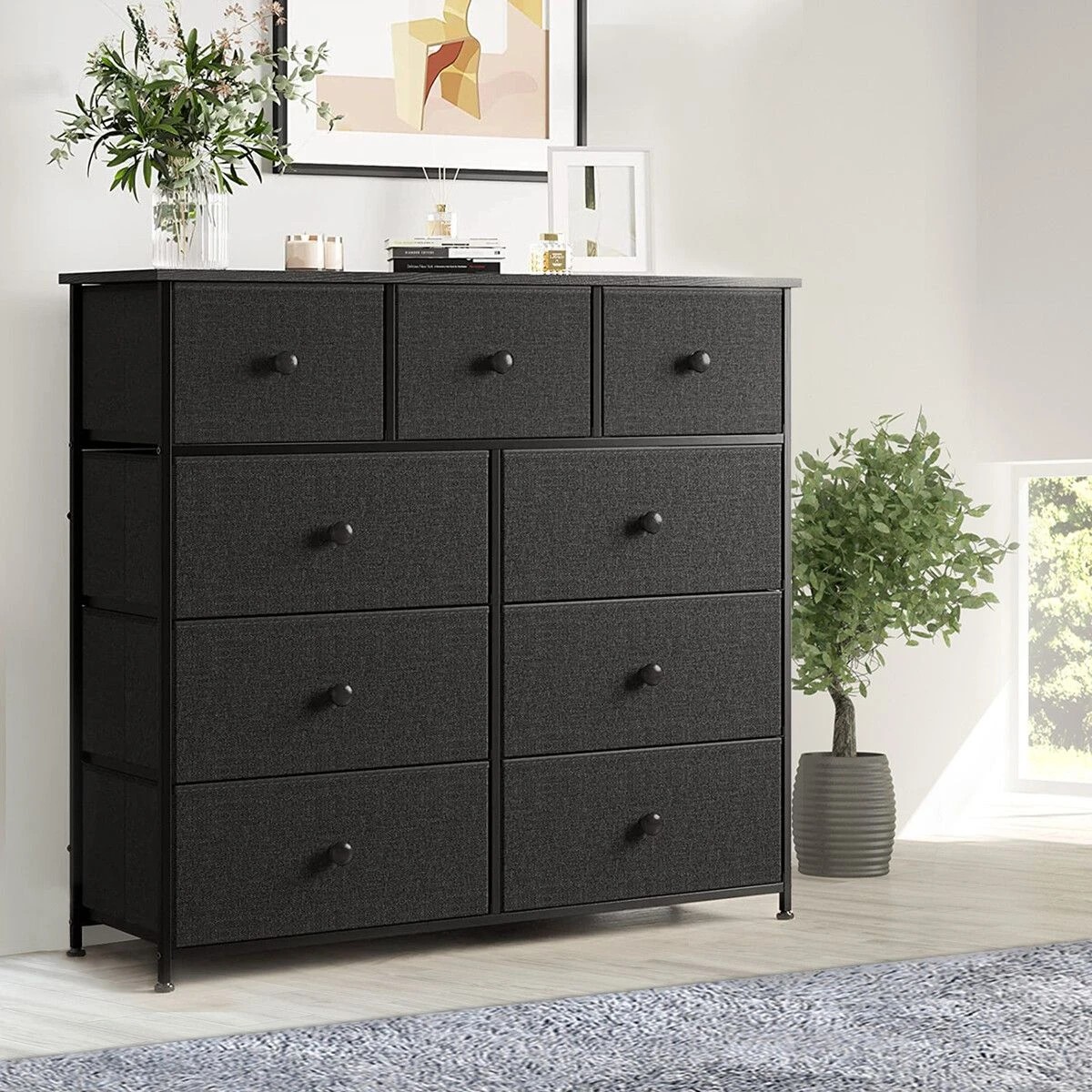 3 Ausway Wide Chest of 9 Drawers Tall Dresser Tallboy Closet Organizer Storage, 3 of 8