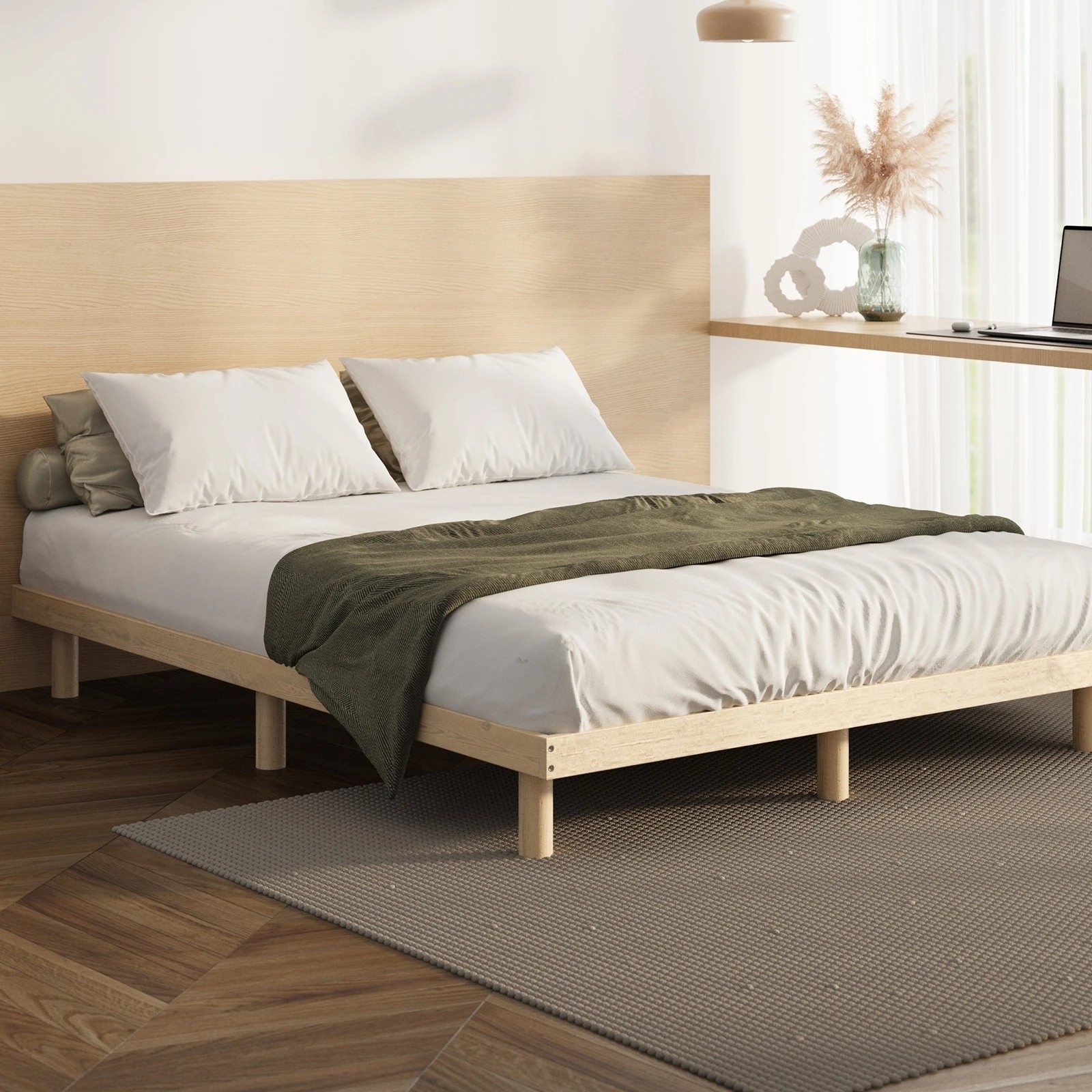 5 Oikiture Bed Frame King Single Wooden Bed Base Platform Solid Wood Slats - Natural, 5 of 9