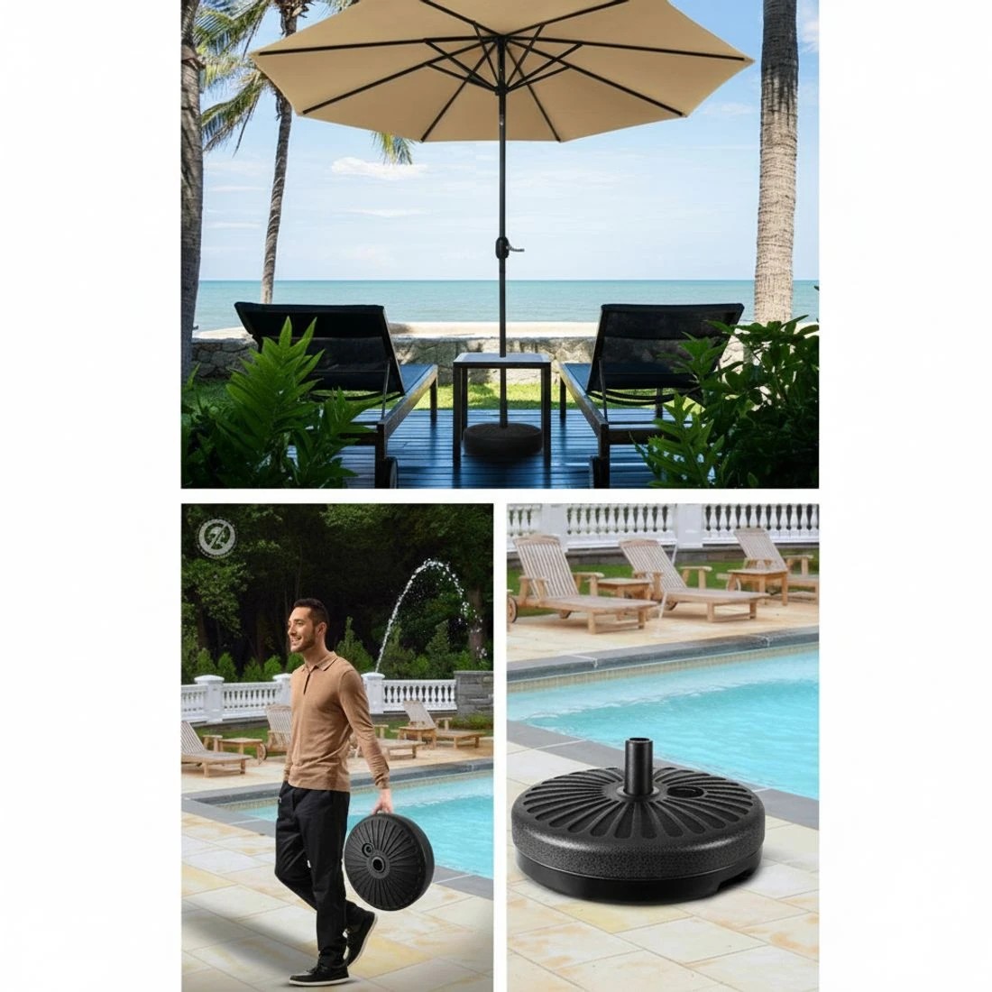 6 Instahut 2.7m Outdoor Umbrella w/Base Pole Stand Garden Sun - White, 6 of 7