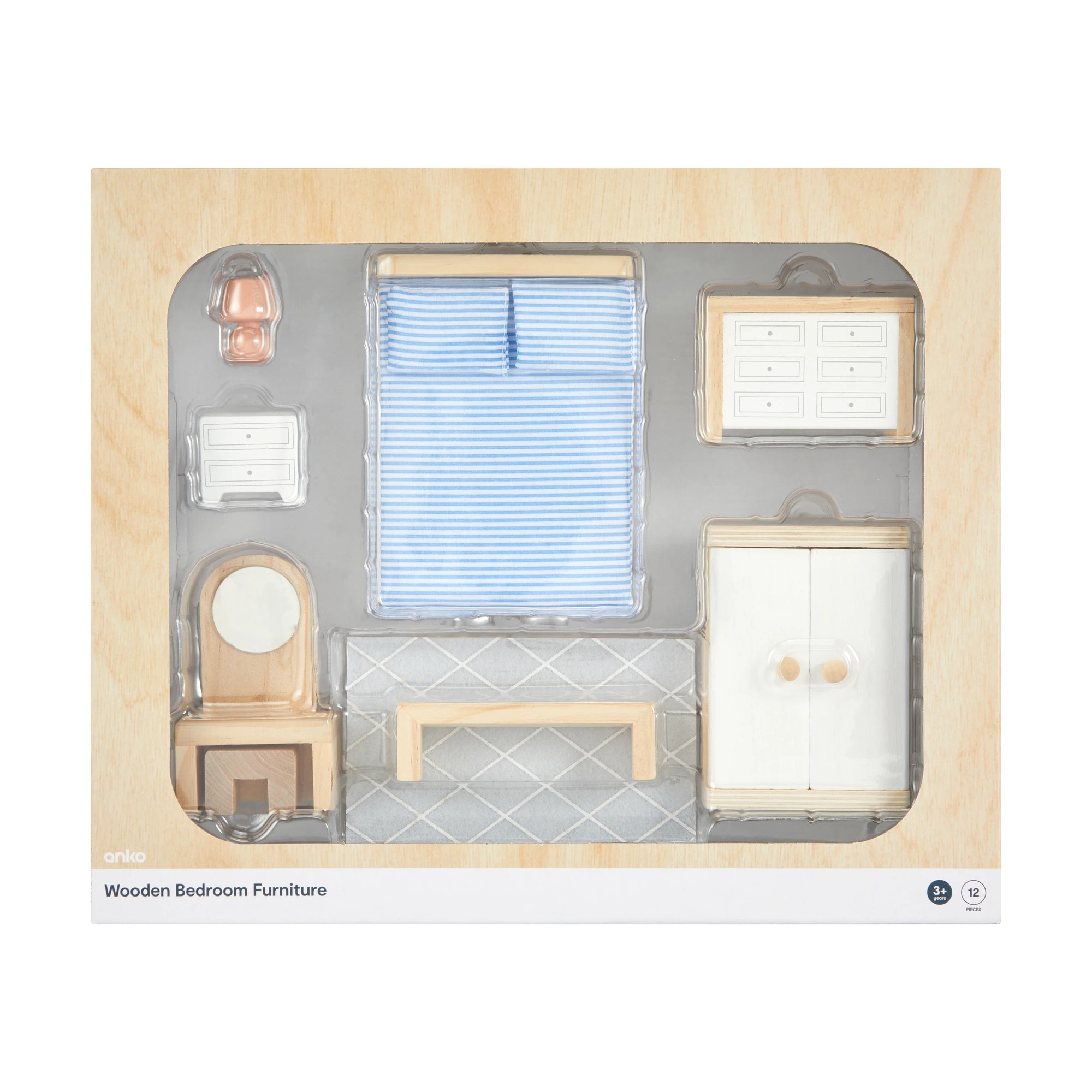 3 12 Piece Wooden Bedroom Furniture Playset, 3 of 4