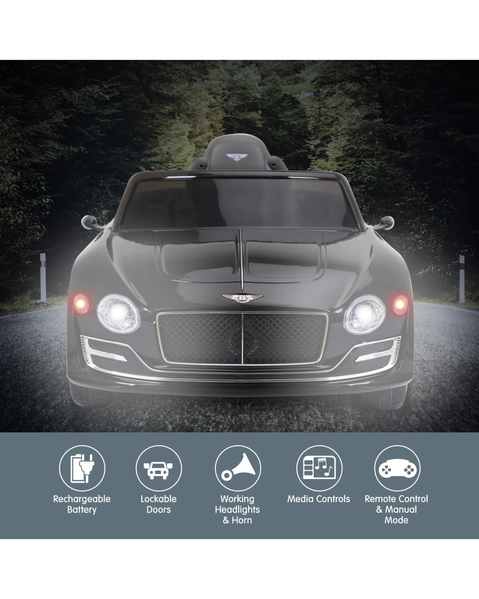 4 Kahuna Bentley Exp 12 Licensed Speed 6E Electric Kids Ride On Car - Black, 4 of 10