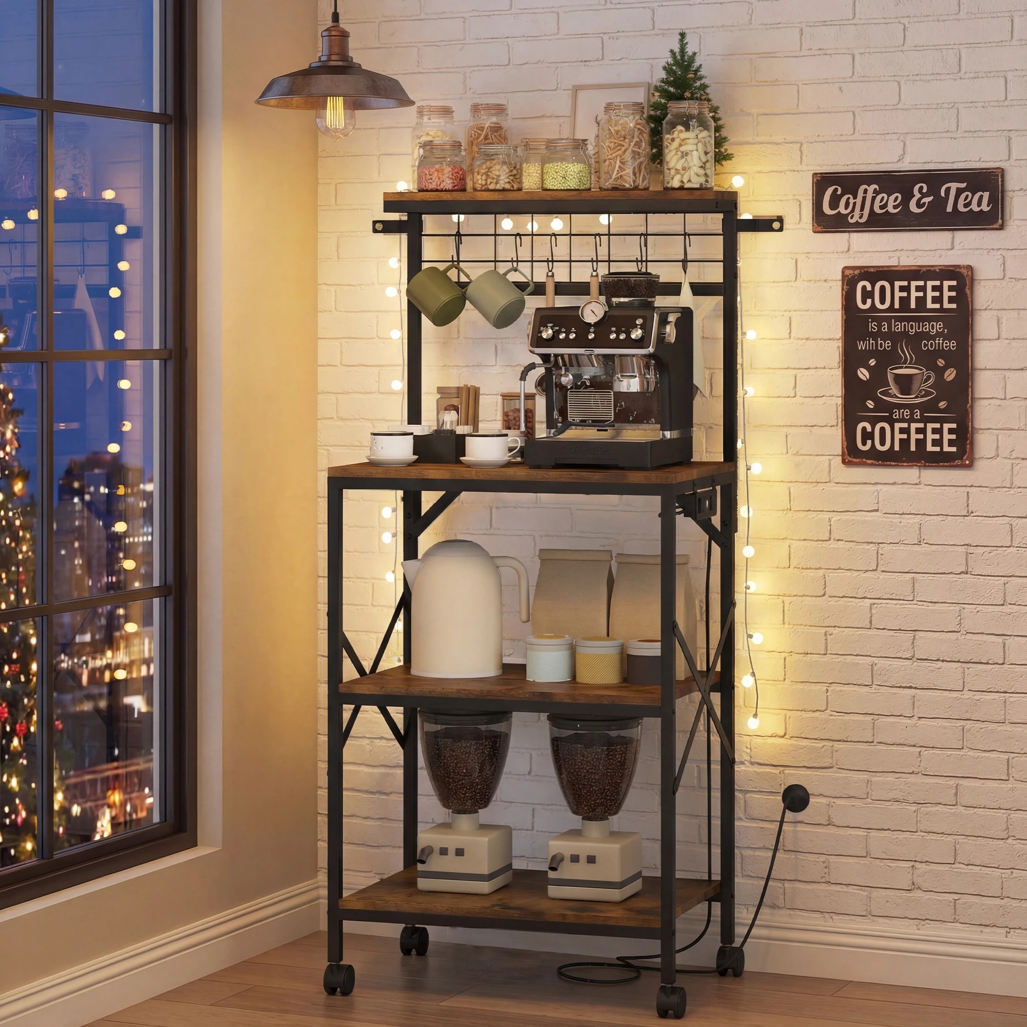 9 Advwin 4 Tiers Kitchen Bakers Rack With Power Outlet 60×40×130cm - Brown, 9 of 9