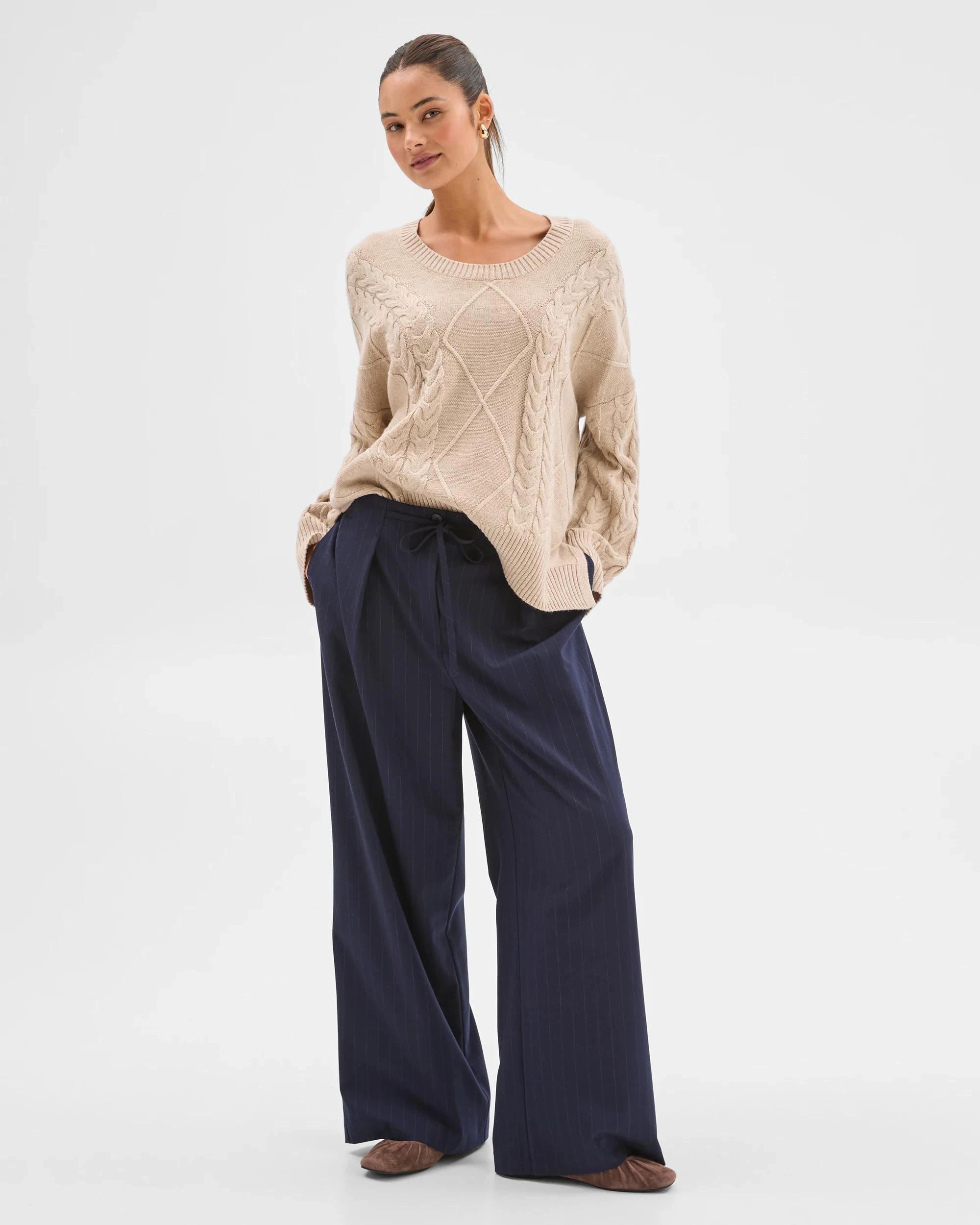 1 Lily Loves Cable Knit Jumper PINE NUT MARLE, 1 of 6