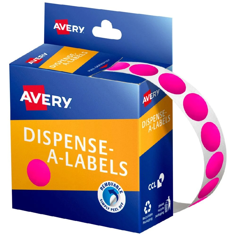 1 Avery Dispenser Labels Circle 14mm Fluorescent Pink 700 Pack, 1 of 2