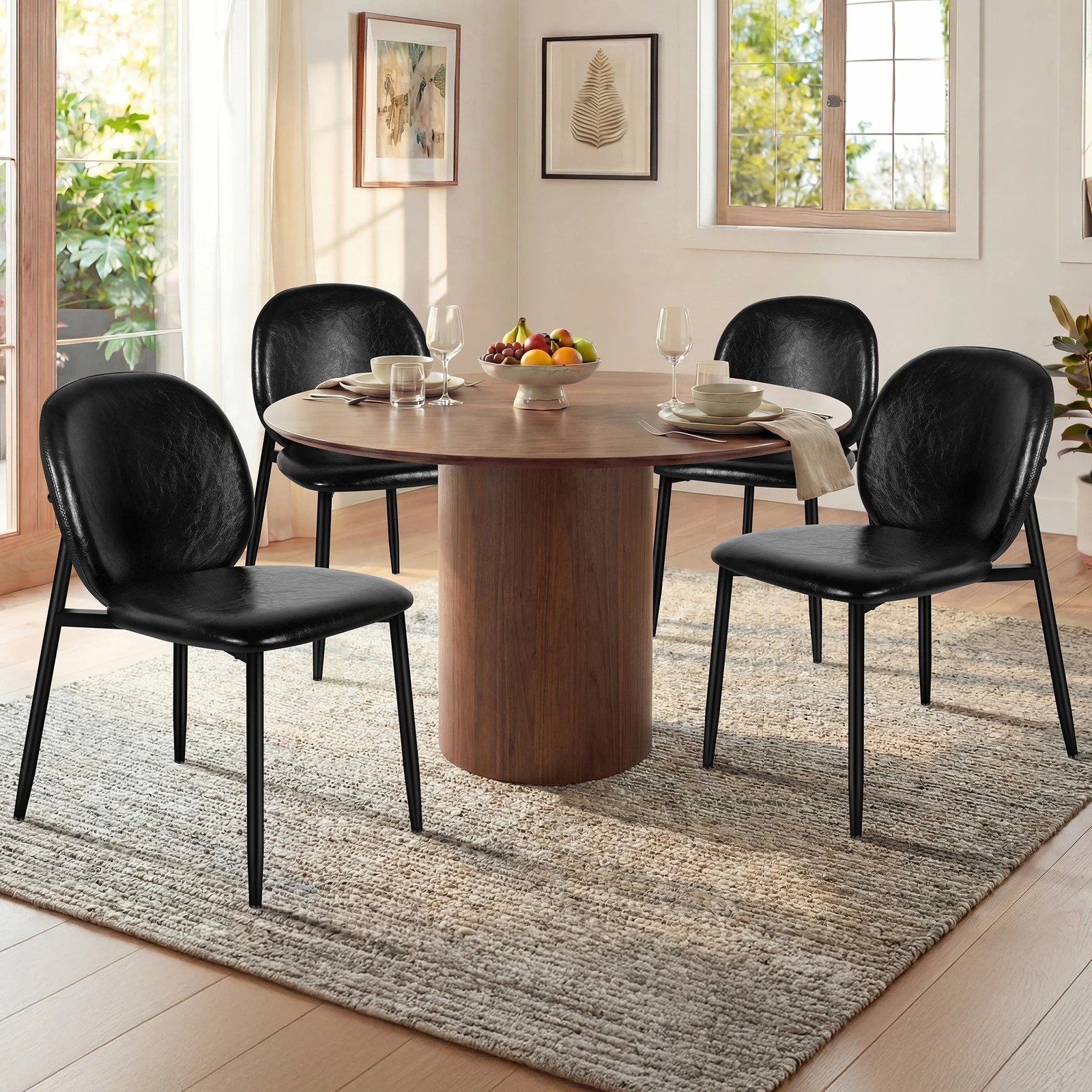 2 Alfordson 4x Dining Chairs Accent Kitchen Lounge Curved Back PU Leather - Black, 2 of 10
