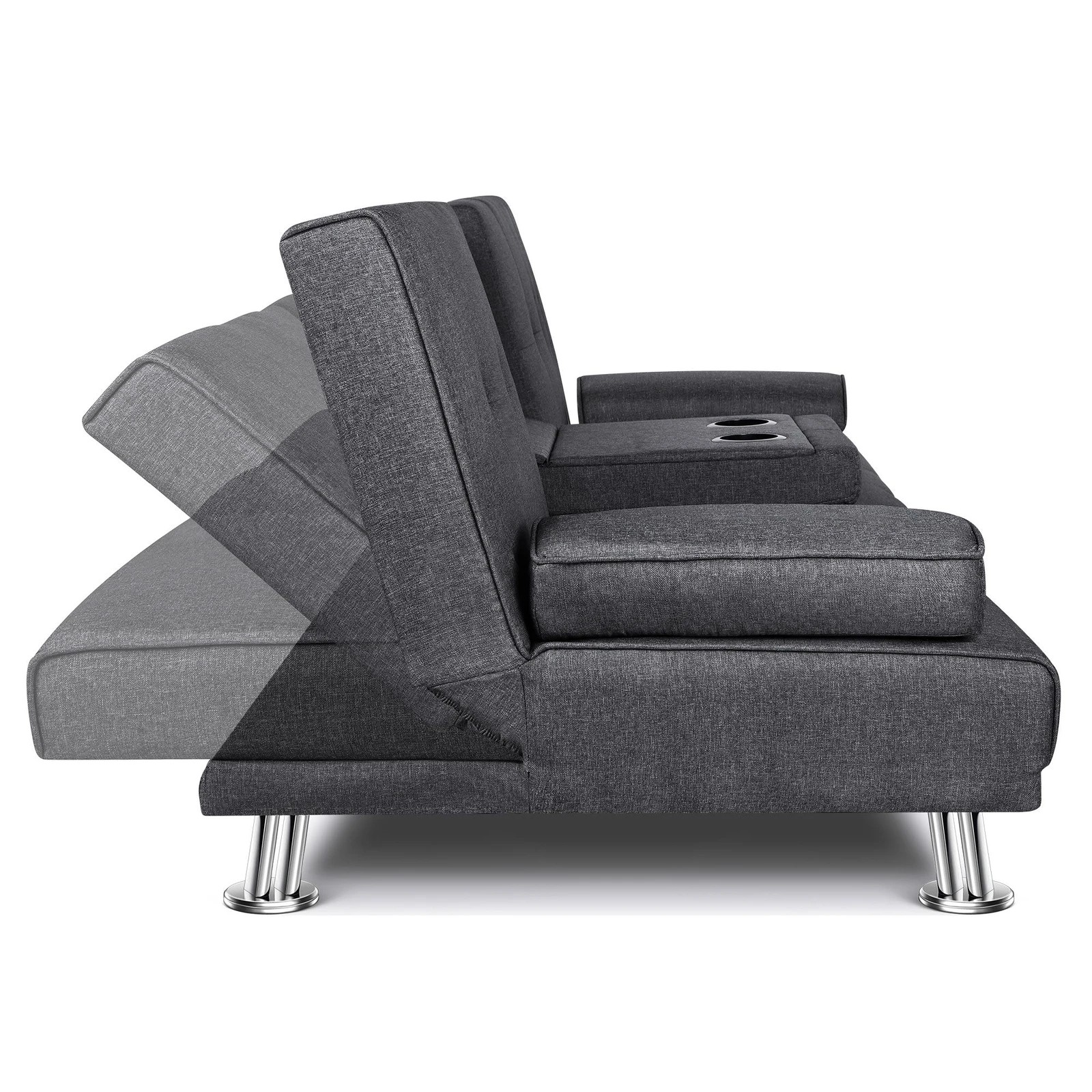 4 Alfordson Sofa Bed Lounge 3 Seater Futon Couch Beds Cup Holder Fabric - Grey, 4 of 10