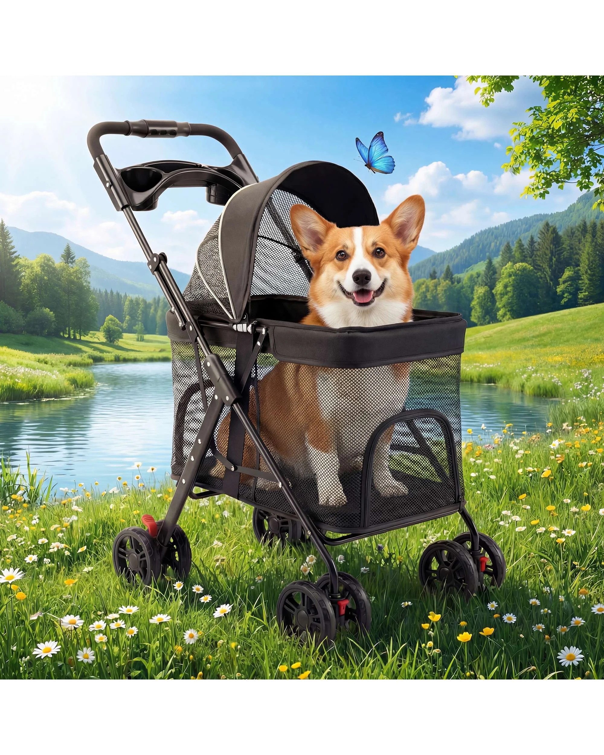 4 Advwin Pet Stroller Pram Foldable Dog Cat Carrier Cage Travel Pushchair, 4 of 9