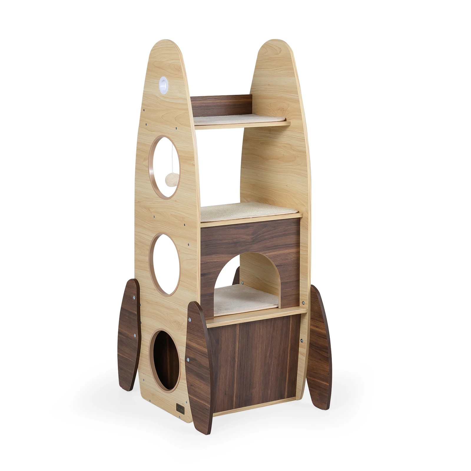 1 Costway 120cm Rocket Cat Tree Wooden Cat Tower w/2-Storey Condo, 1 of 4