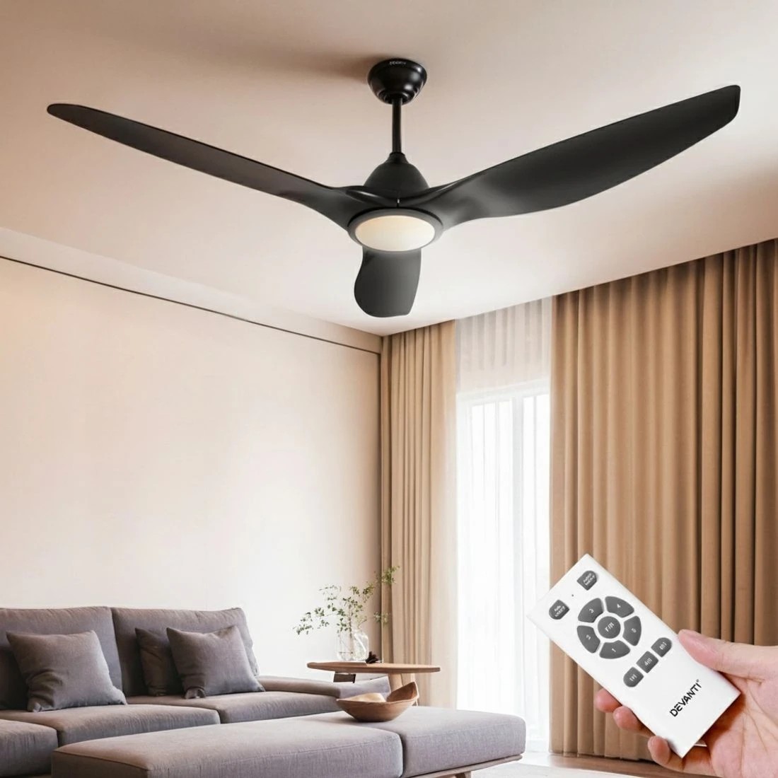 4 Devanti 64 Inch Ceiling Fan DC Motor w/Light w/Remote - Black, 4 of 6