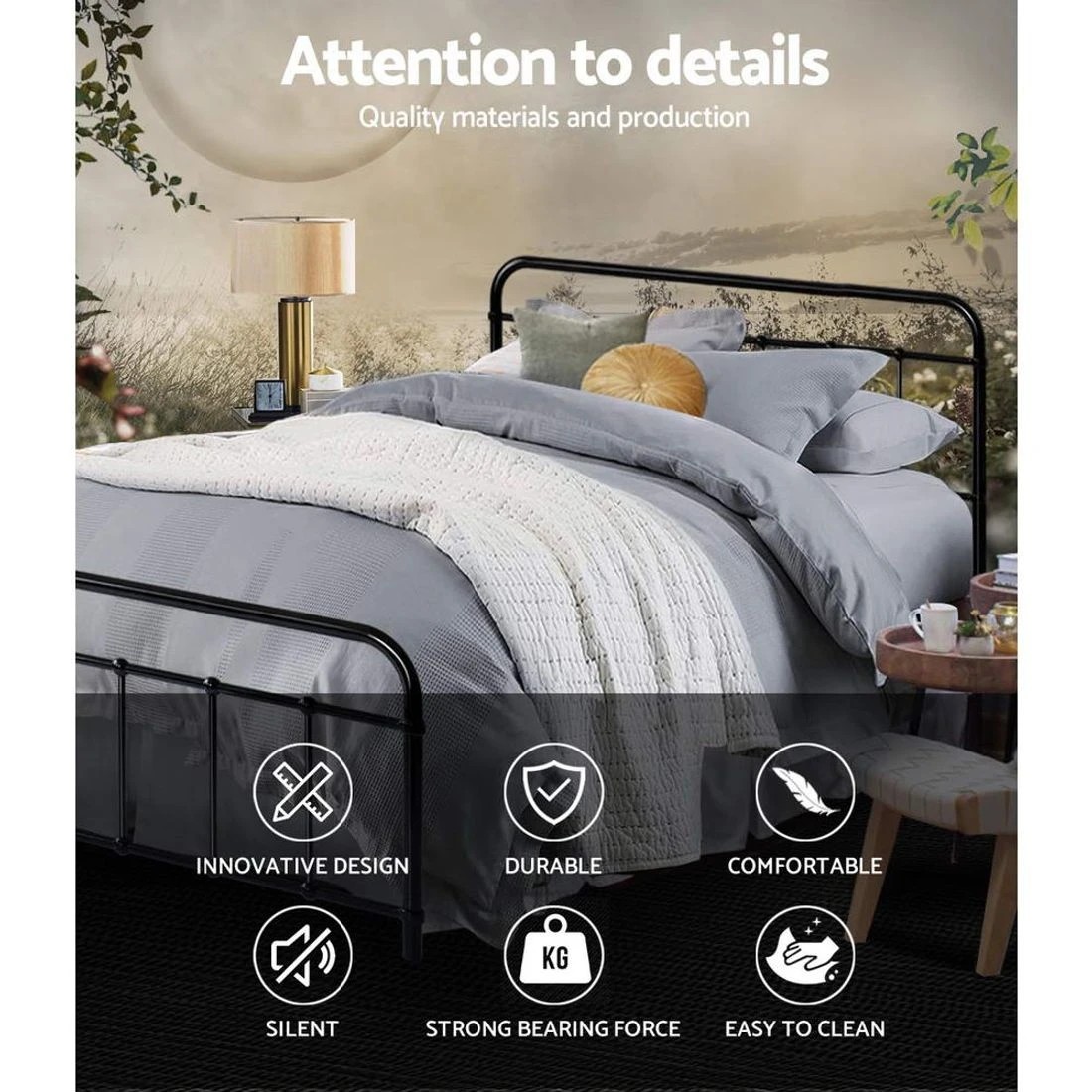 5 Artiss Bed Frame Metal Frames LEO - Double - Black, 5 of 7