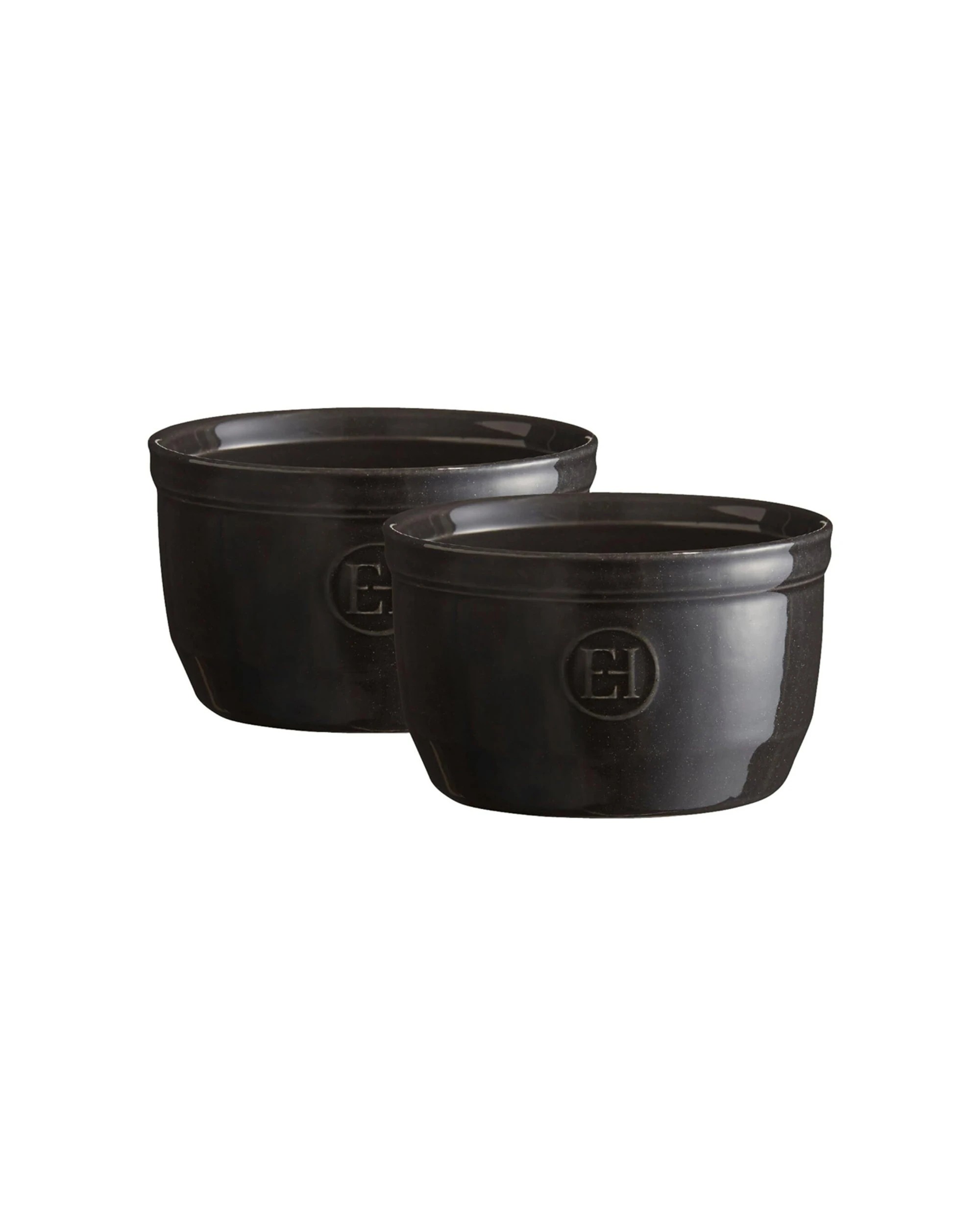 1 Emile Henry 2pc Ceramic Ramekin Set Dessert Dish 10cm - Charcoal, 1 of 5