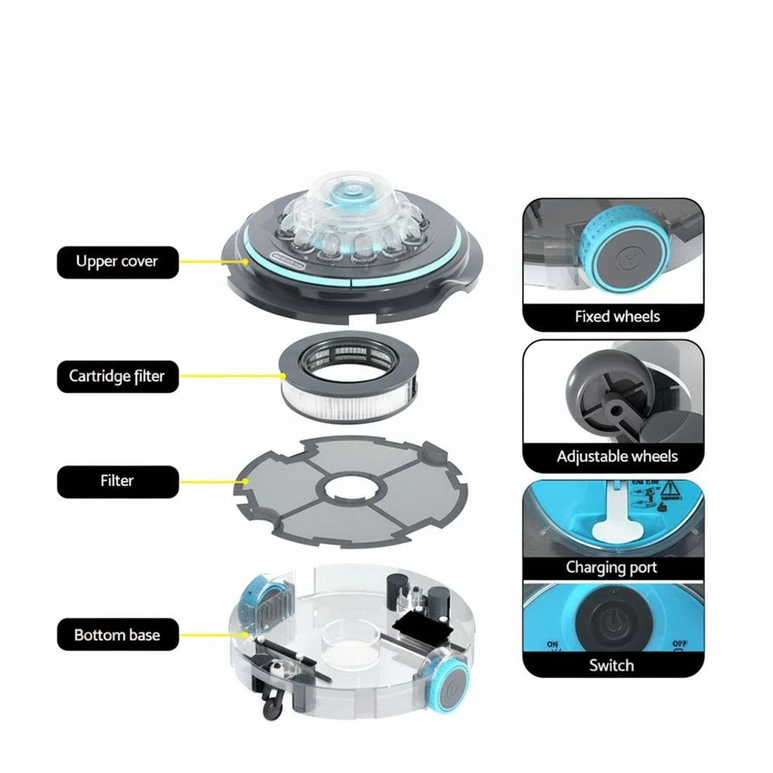 4 Aqua Buddy Robotic Pool Cleaner Automatic Vacuum Robot Swimming Cordless - Grey, 4 of 6