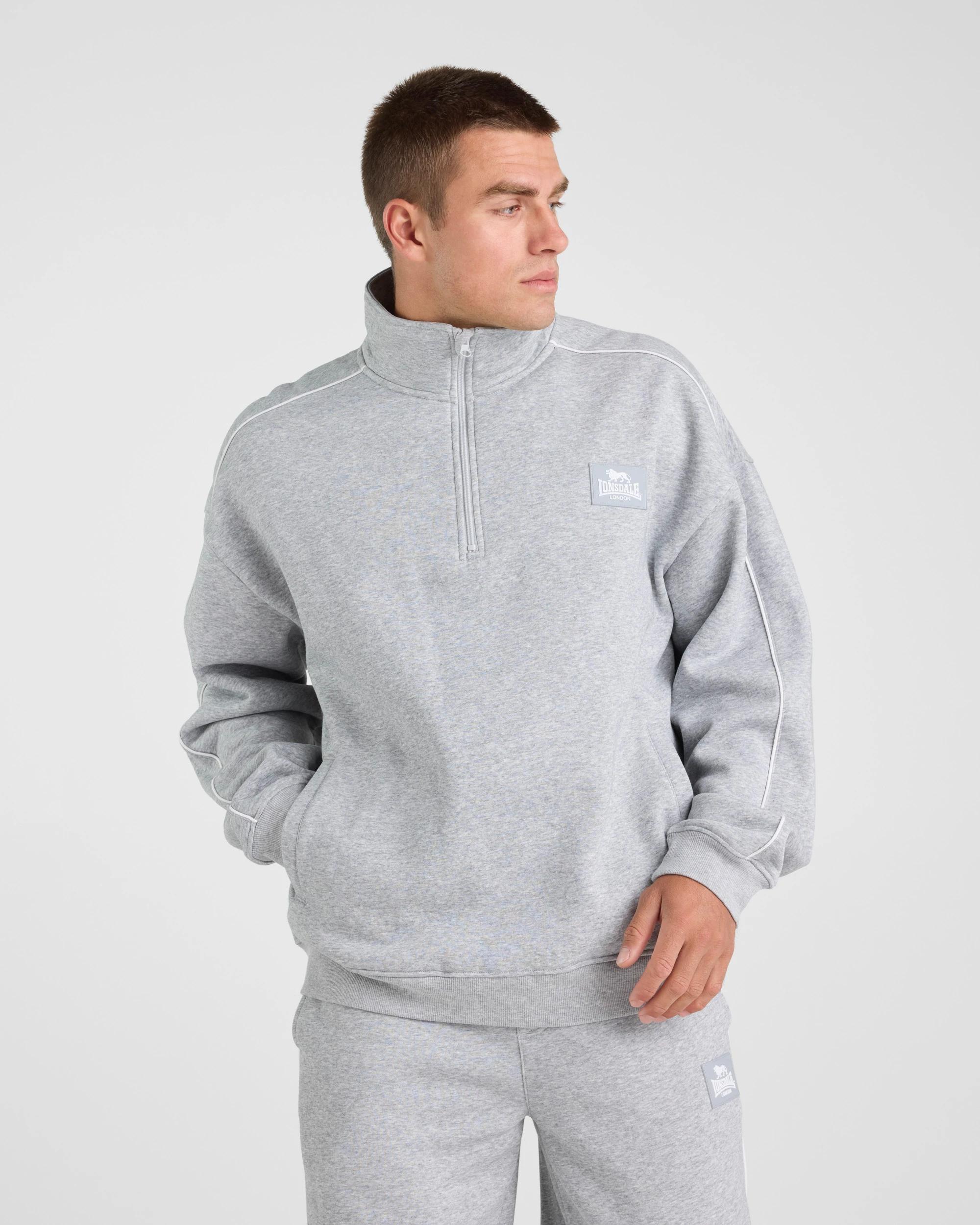 1 Lonsdale London Relaxed Sport Quarter Zip - Grey Marle GREY MARLE, 1 of 5