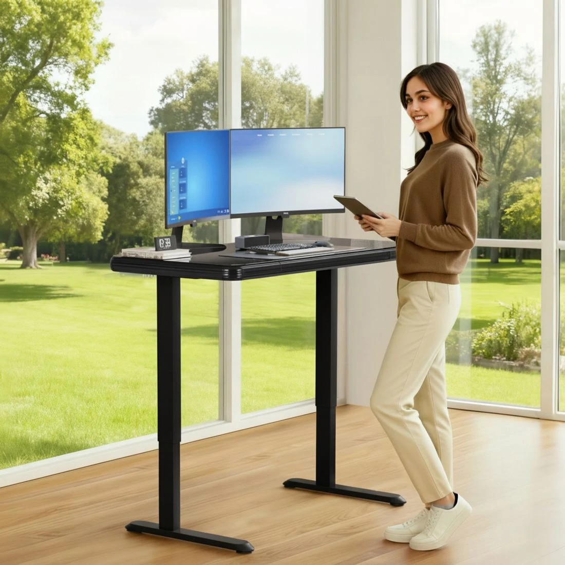 8 Artiss Electric Standing Desk Motorised Glass Top  120CM - Black, 8 of 10