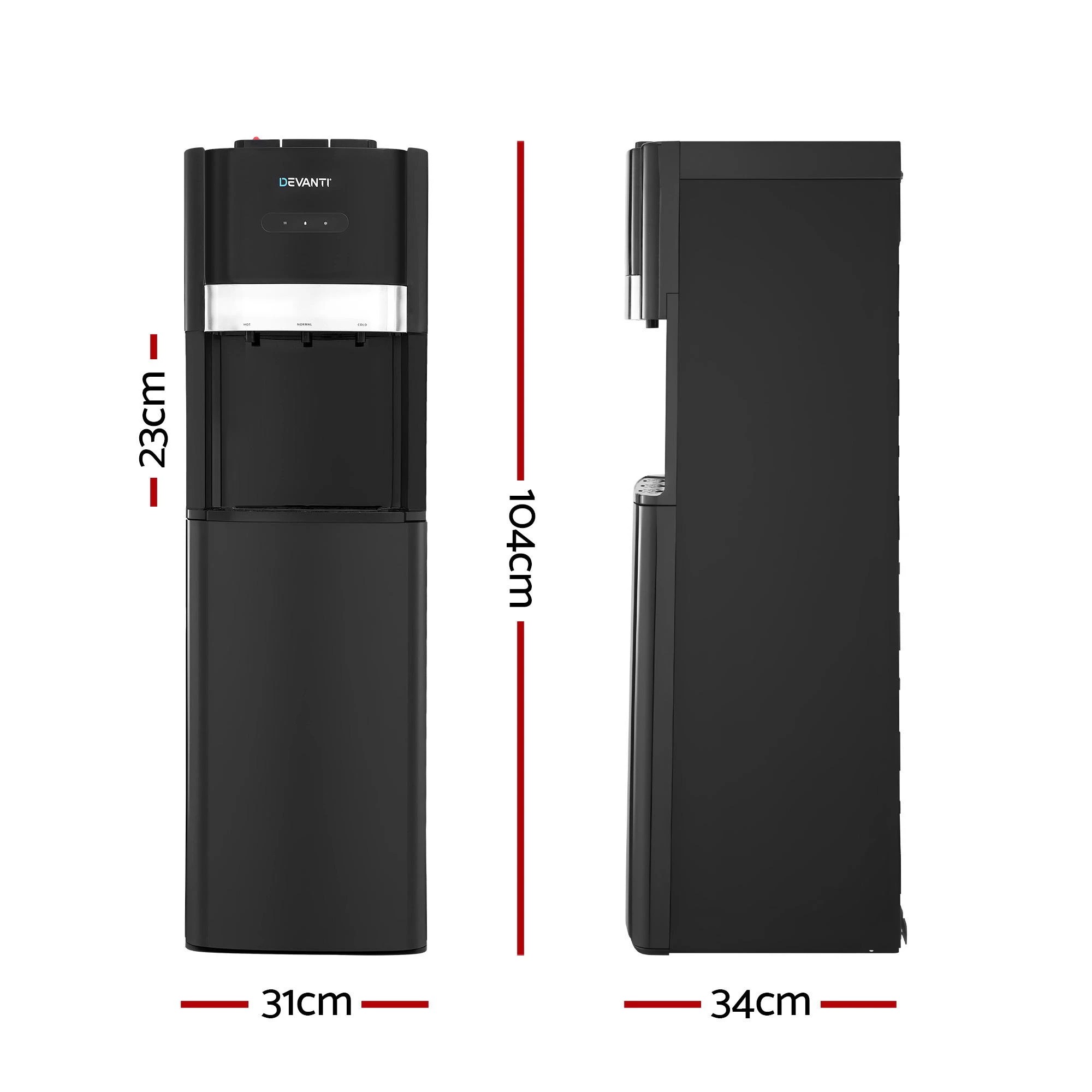 1 Devanti 3 Taps Water Cooler Dispenser Bottom Loading Dispenser Chiller Filter - Black, 1 of 9