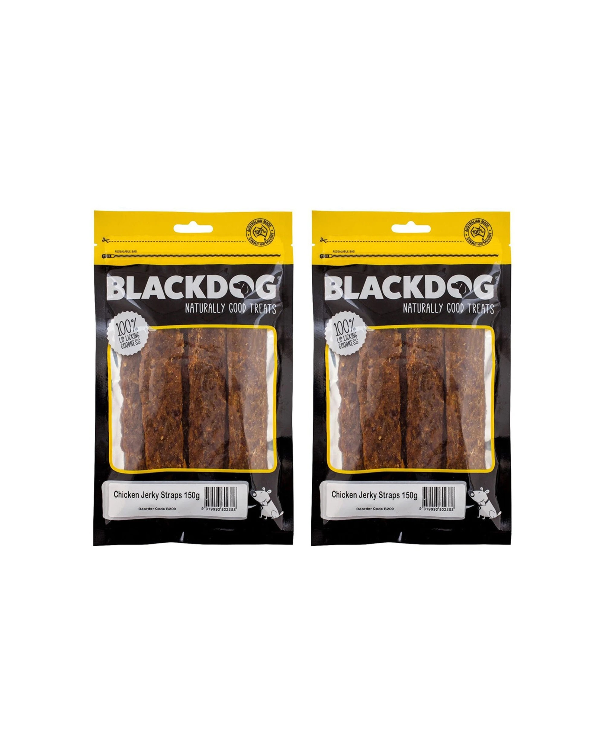 1 Blackdog Chicken Jerky Straps Dog Treat 2 Pack 150g Natural High Protein - Brown, 1 of 2