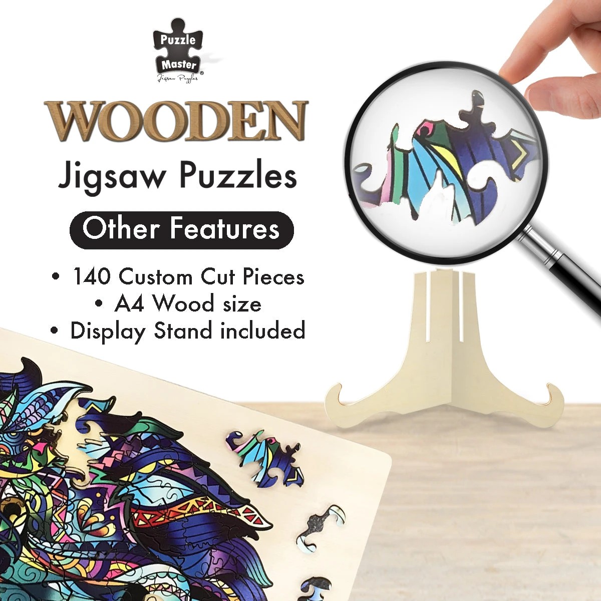 4 Puzzle Master 132 Piece Wooden Jigsaw Puzzle, Wolf, 4 of 8