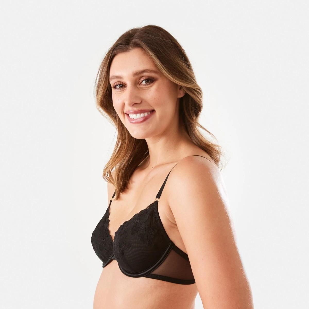 2 Co-ordinated Soft Cup Mesh Underwire Bra Black, 2 of 7