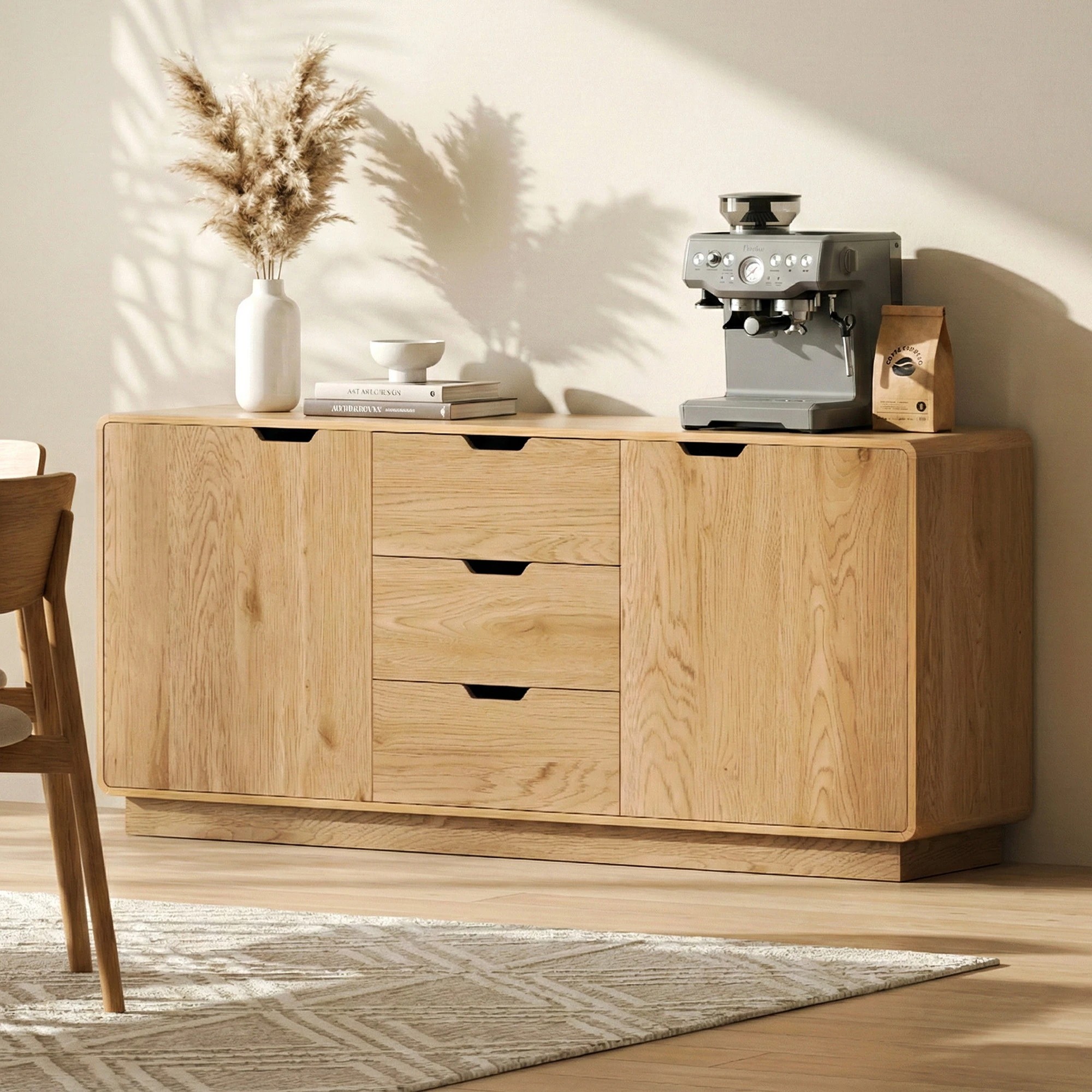 9 Artiss Buffet Sideboard Cabinet Storage Kitchen Cupboard Drawers Round Edge - Natural, 9 of 10