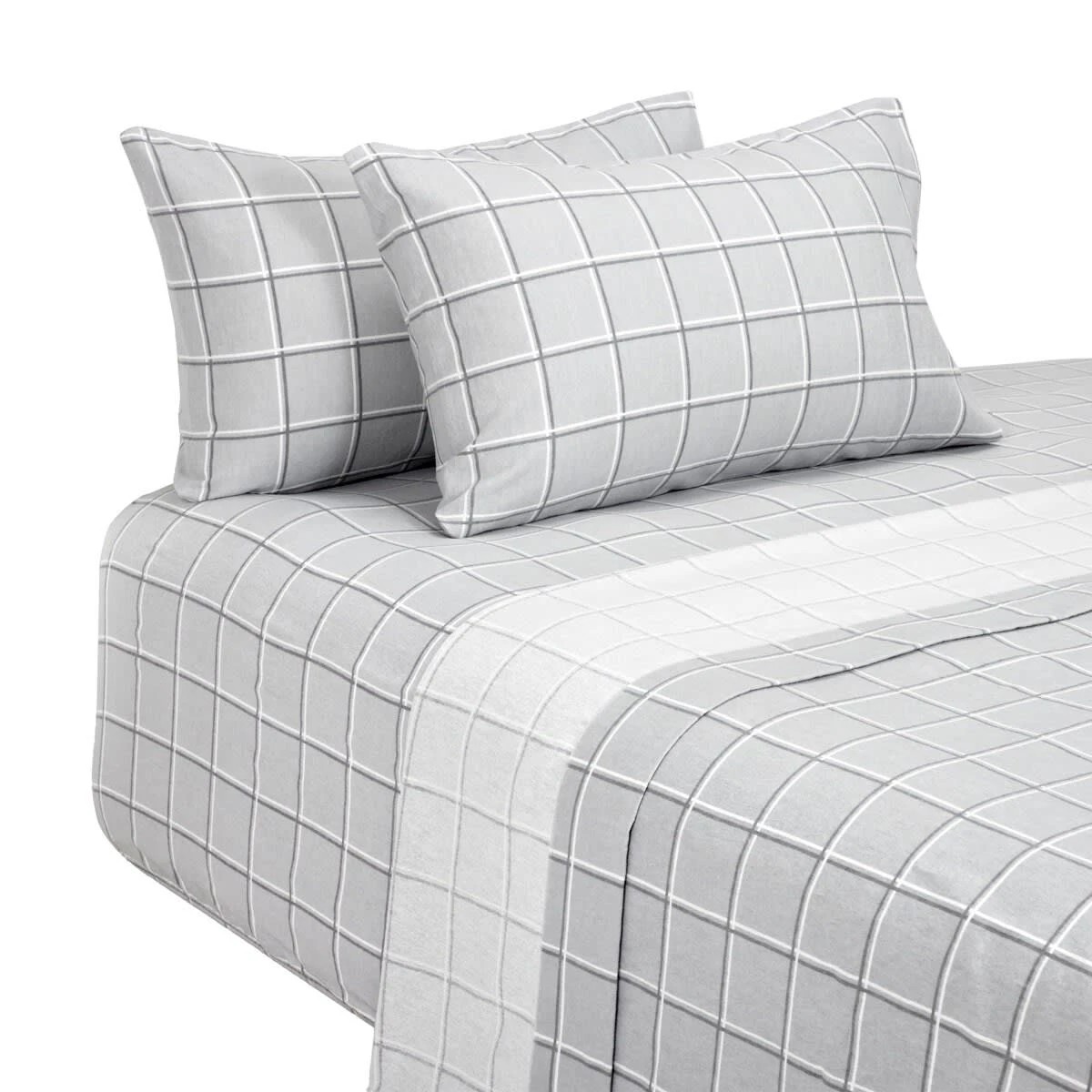 5 Check Flannelette Sheet Set - Queen Bed, Grey, 5 of 7