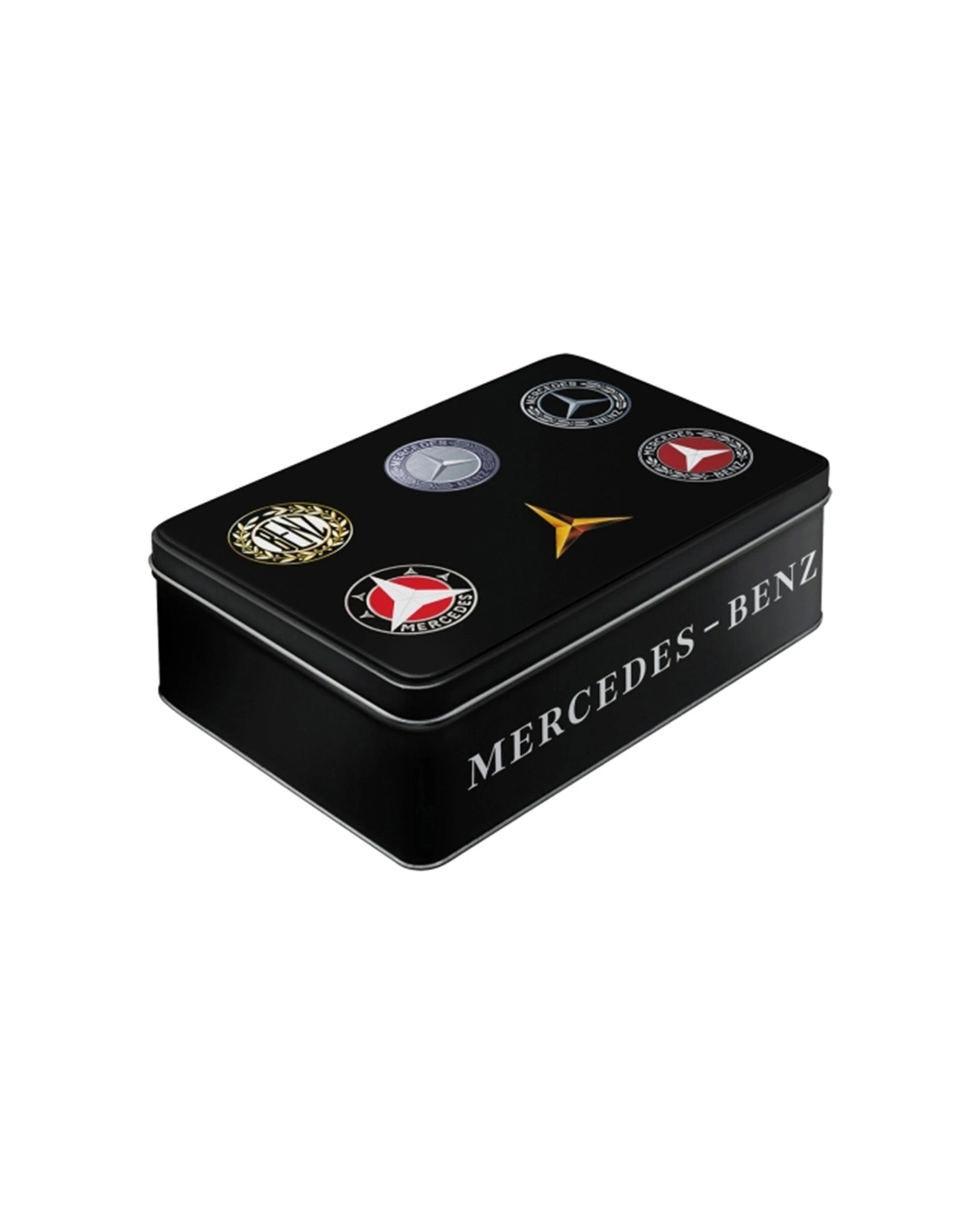 1 Nostalgic Art Flat Tin Storage Box Embossed Design 2.5L Capacity - Mercedes-Benz Logo - Natural, 1 of 1
