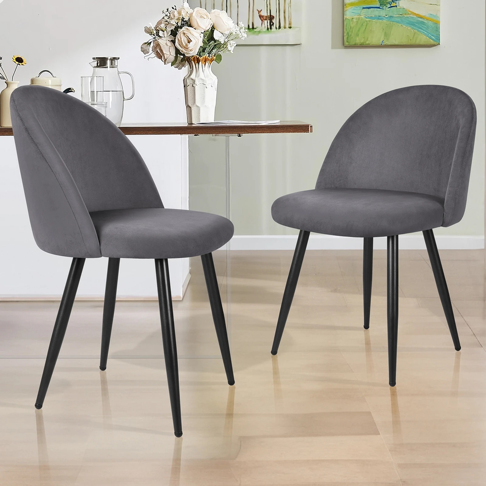 9 Alfordson 2x Dining Chairs Kitchen Accent Lounge Seat Metal Velvet - Grey, 9 of 9
