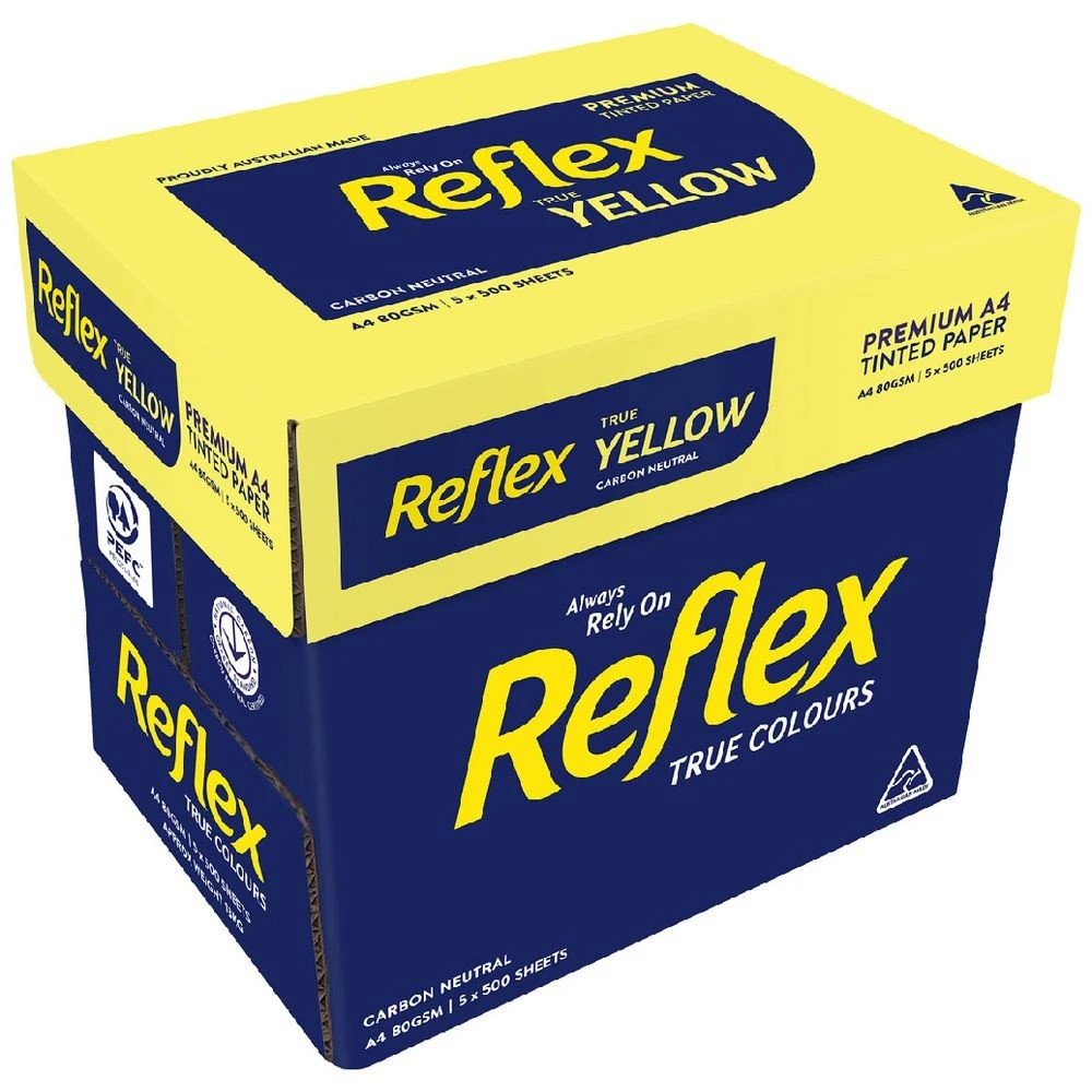 1 Reflex Colours 80gsm A4 Copy Paper Yellow 2,500 Sheets, 1 of 1