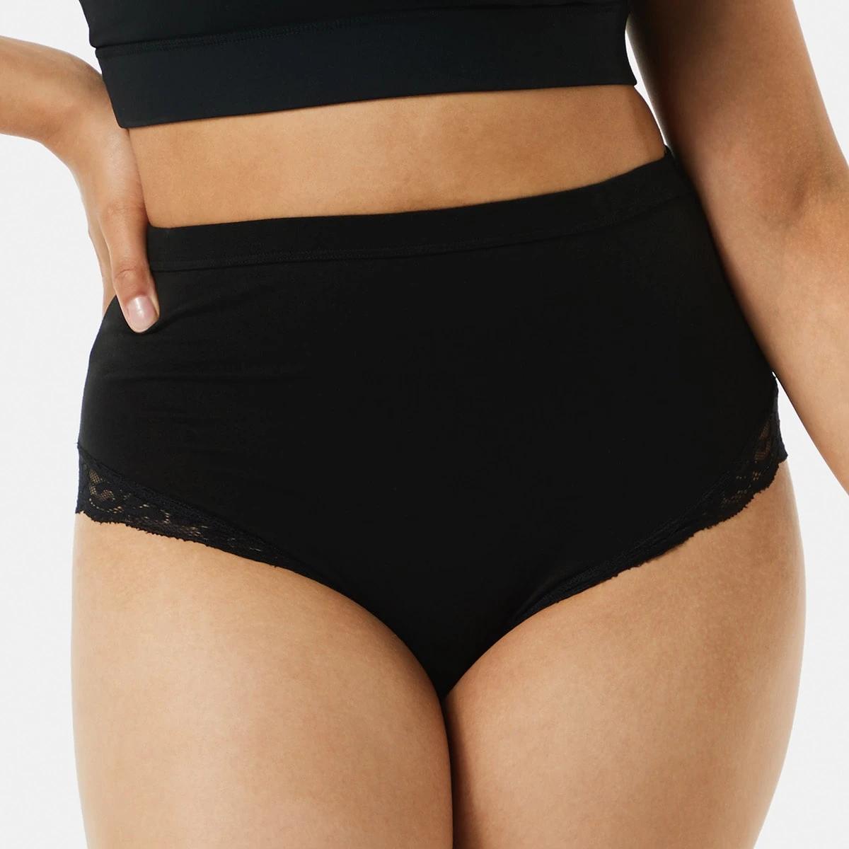 5 3 Pack Cotton Stretch Lace Trim Full Briefs Bk Ow Wr, 5 of 9