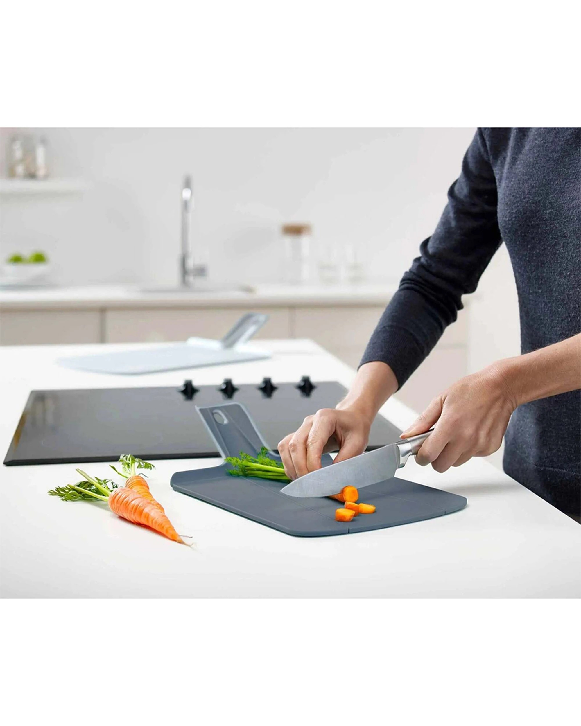 2 Joseph Joseph 2pc Chop2Pot Plus 38cm Folding Chopping Board Set With Handle Sky - Blue, 2 of 4