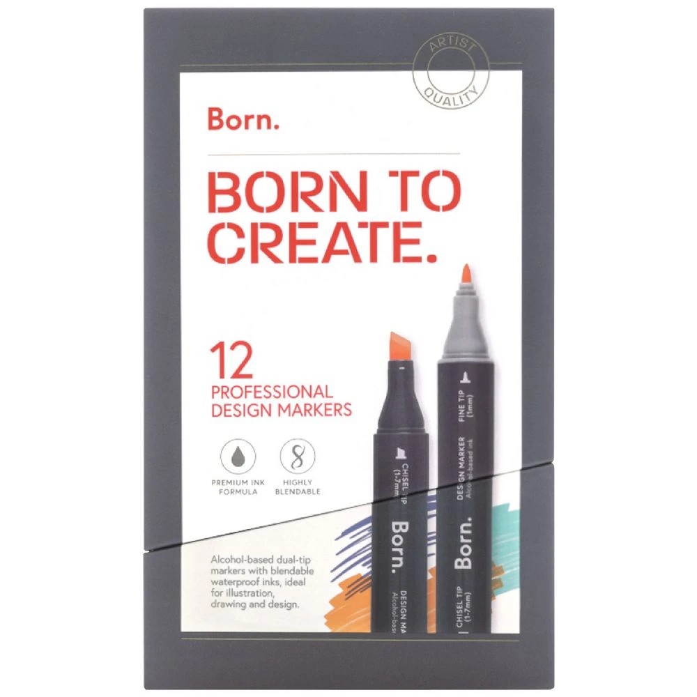 1 Born Professional Dual-Tip Artist Markers Assorted 12 Pack, 1 of 4