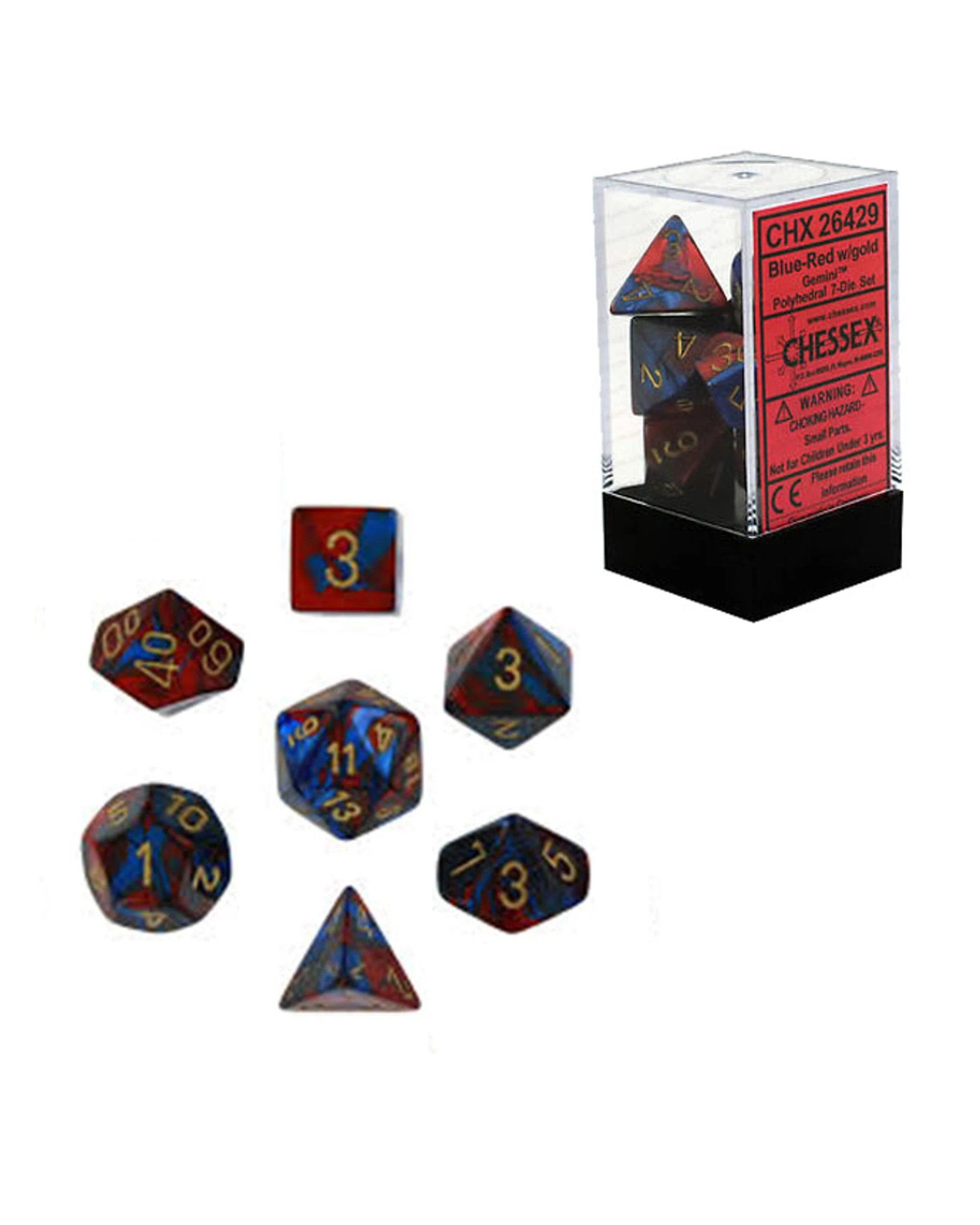 1 Chessex Gemini Polyhedral 7-Die Dice Set - Red and Blue/Gold, 1 of 1