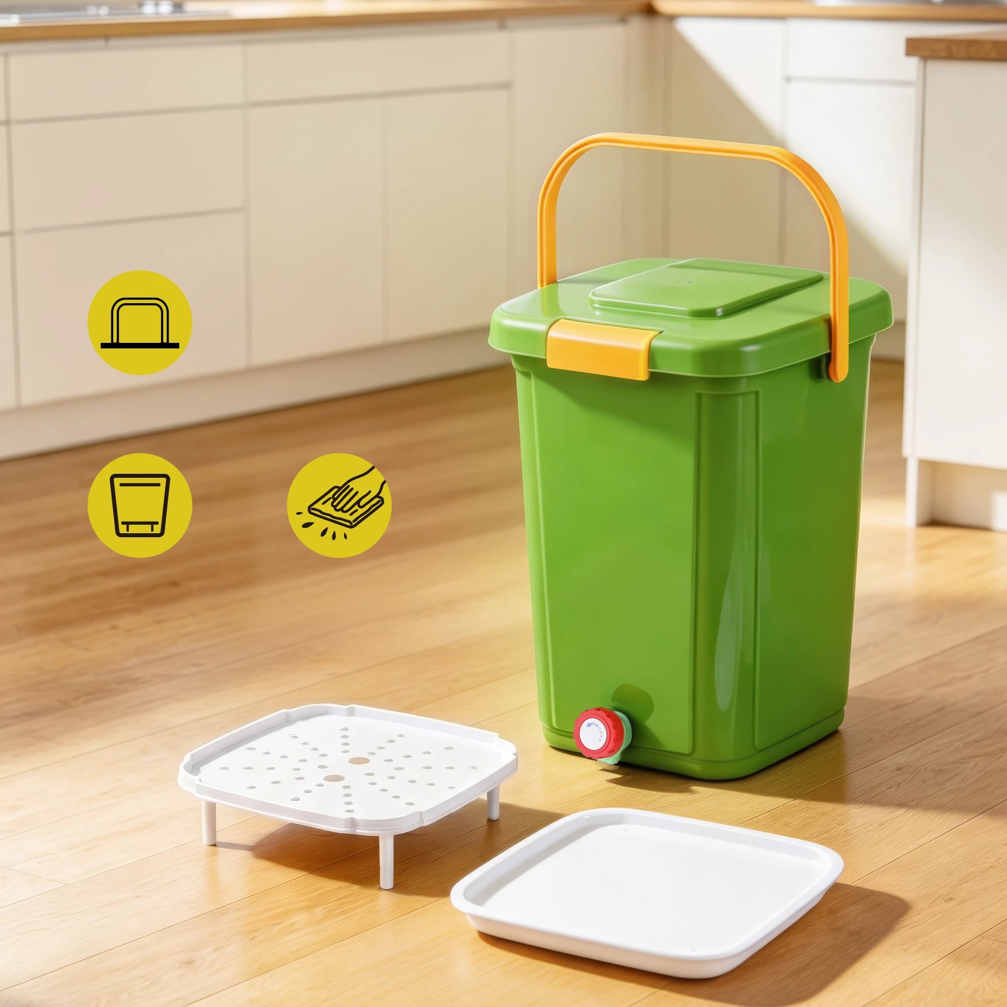 8 Gardeon 15L Kitchen Compost Bin Food Waste Caddy Countertop Drain Tap - Green, 8 of 8
