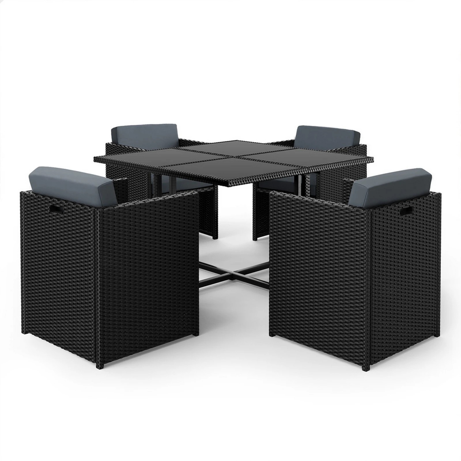 1 Alfordson Outdoor Dining Set 5 PCS Table Chairs Patio Lounge Wicker Furniture - Black, 1 of 9