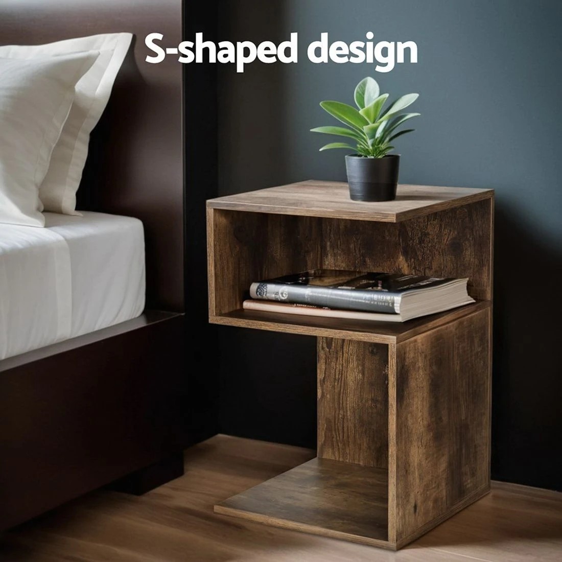 5 Artiss Bedside Table 2 Shelves - UMENI Rust Oak - Natural, 5 of 7