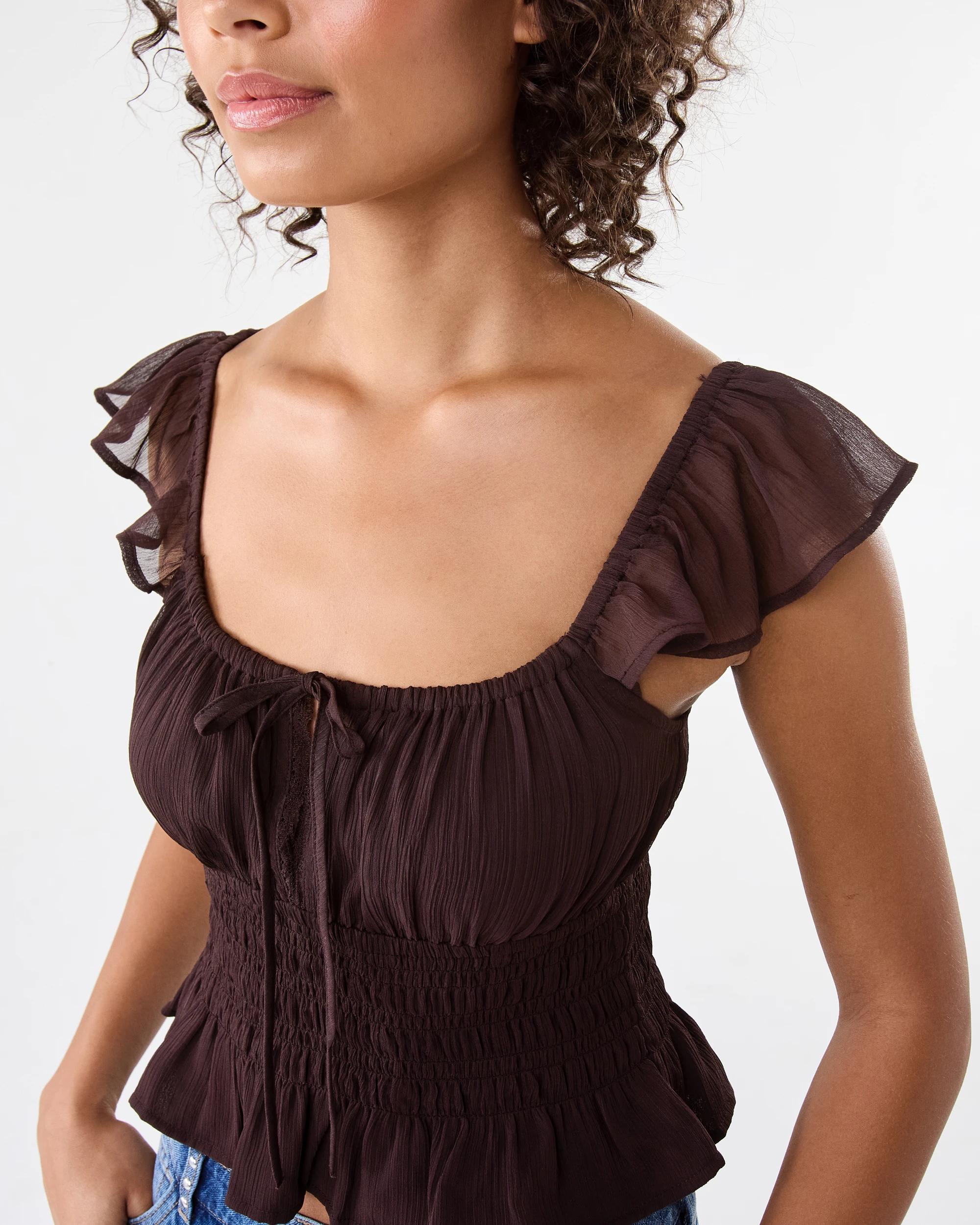 6 Tie Front Boho Top Choc Plum, 6 of 7