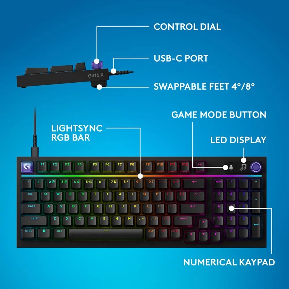 8 Logitech G316 X Mechanical Gaming Keyboard Black, 8 of 9