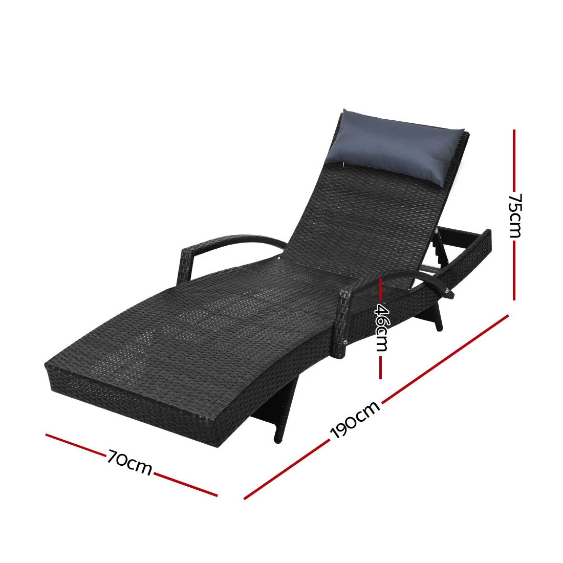 2 Gardeon Sun Lounge Wicker Lounger Outdoor Furniture Beach Chair Armrest Adjustable - Black, 2 of 7