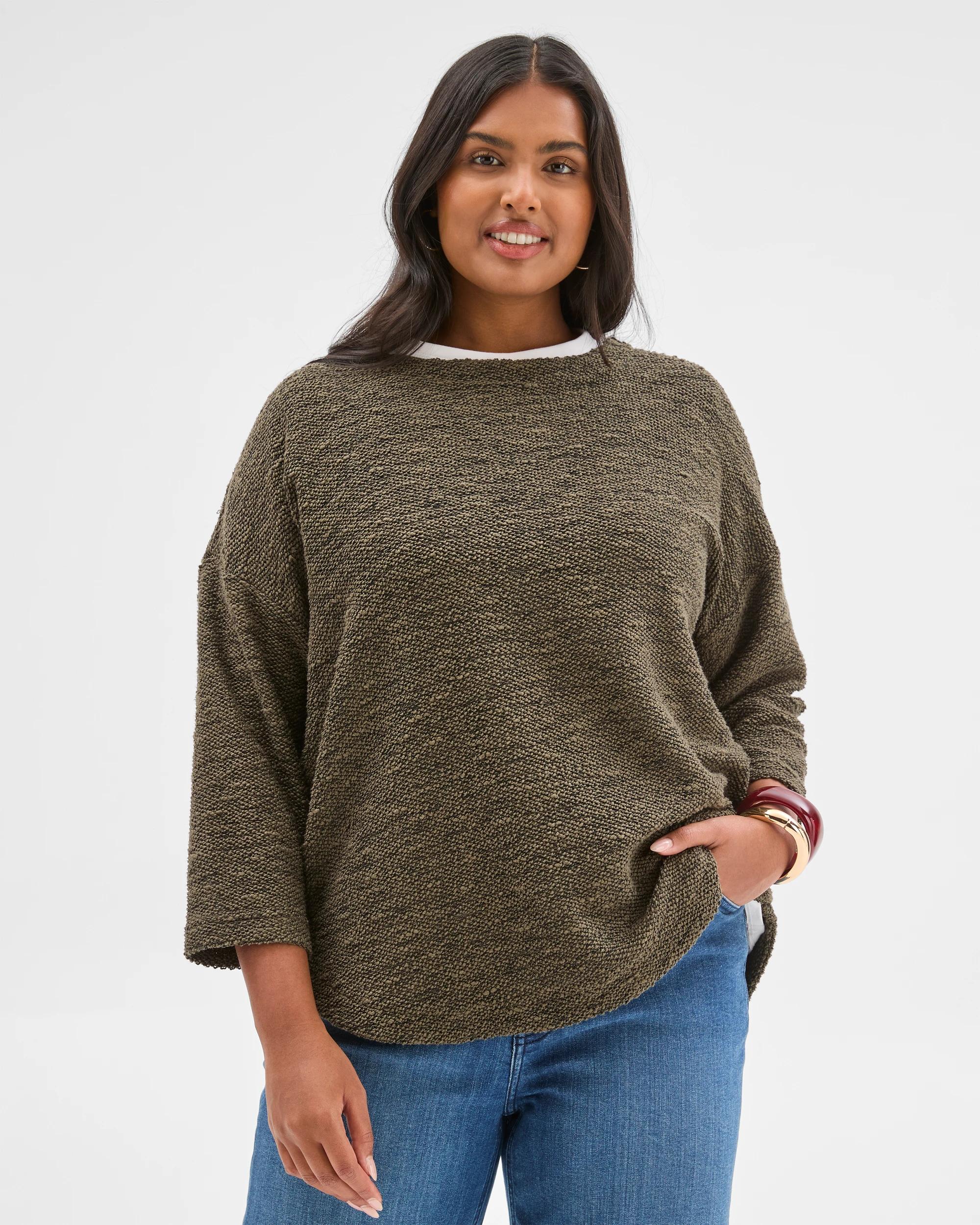 4 Target Curve Plus Size Australian Cotton Blend Curved Hem Textured Top OREGANO, 4 of 6