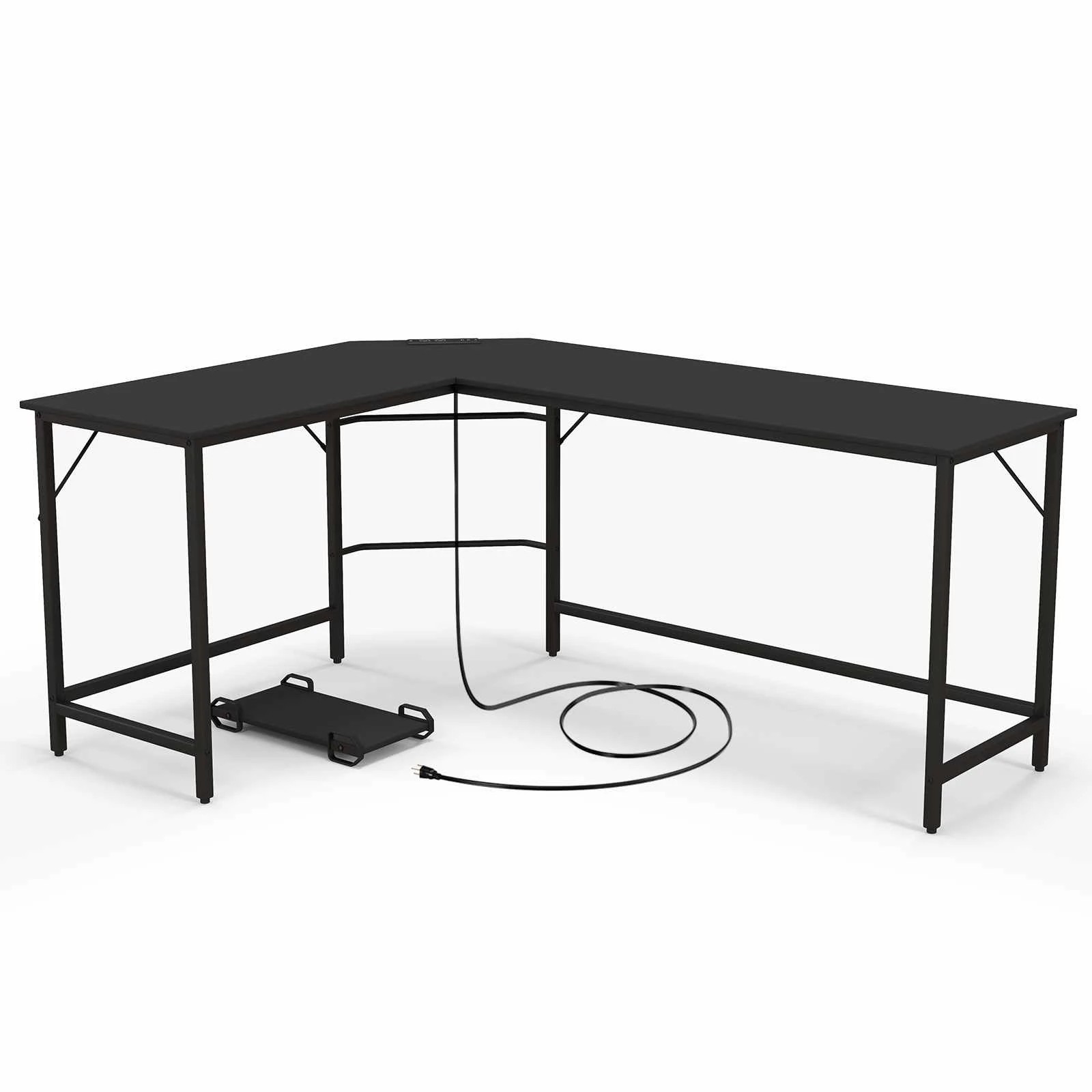 1 Costway L-shaped Computer Desk Corner Desk Home Office Workstation w/Charging Station, 1 of 3
