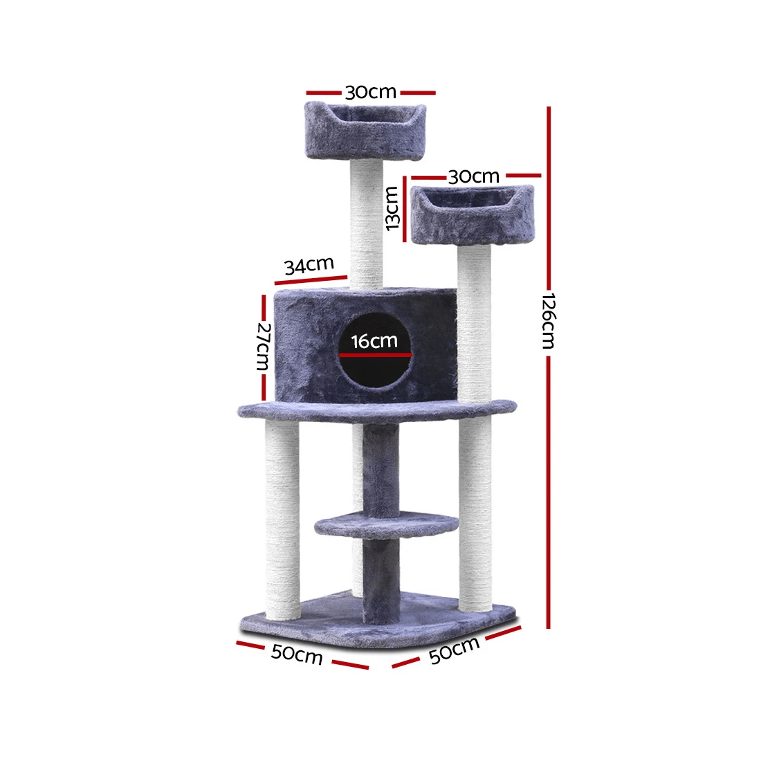 2 i.Pet Cat Tree 126cm Tower Scratching Post Scratcher Condo Trees House - Grey, 2 of 7