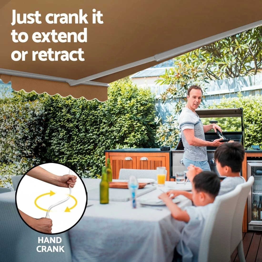 6 Instahut Retractable Folding Arm Awning Manual Sunshade 2.5Mx2M - Beige, 6 of 6